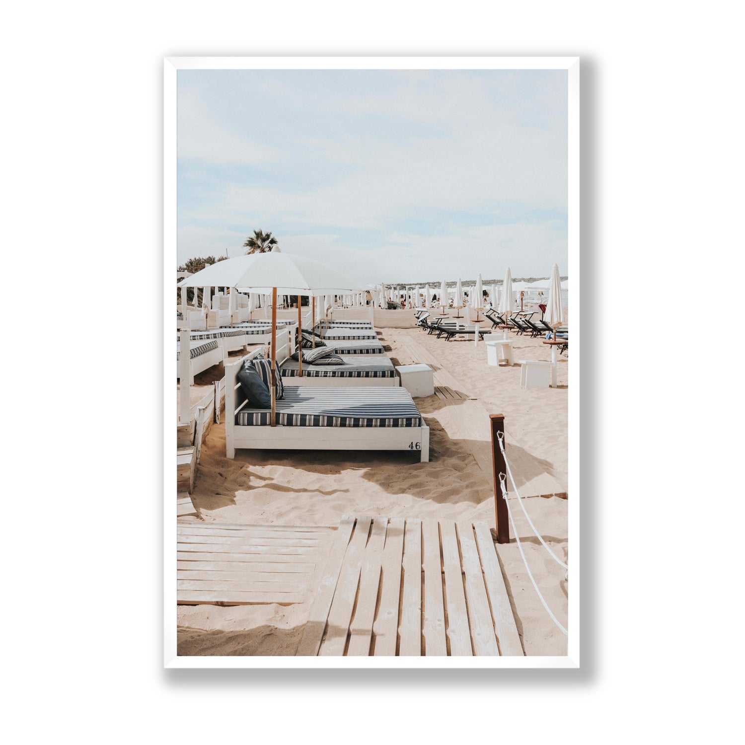 Coastal Repose Puglia beach Mediterranean fine art print Statement full-bleed fine art print in white frame