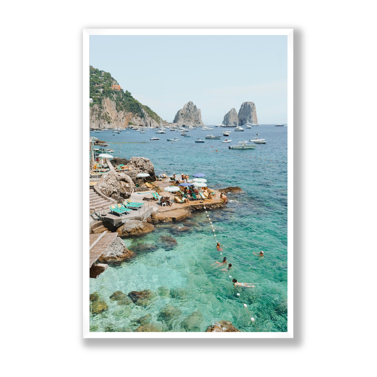 Summertime Blues Capri Mediterranean wall art Statement full-bleed fine art print in white frame