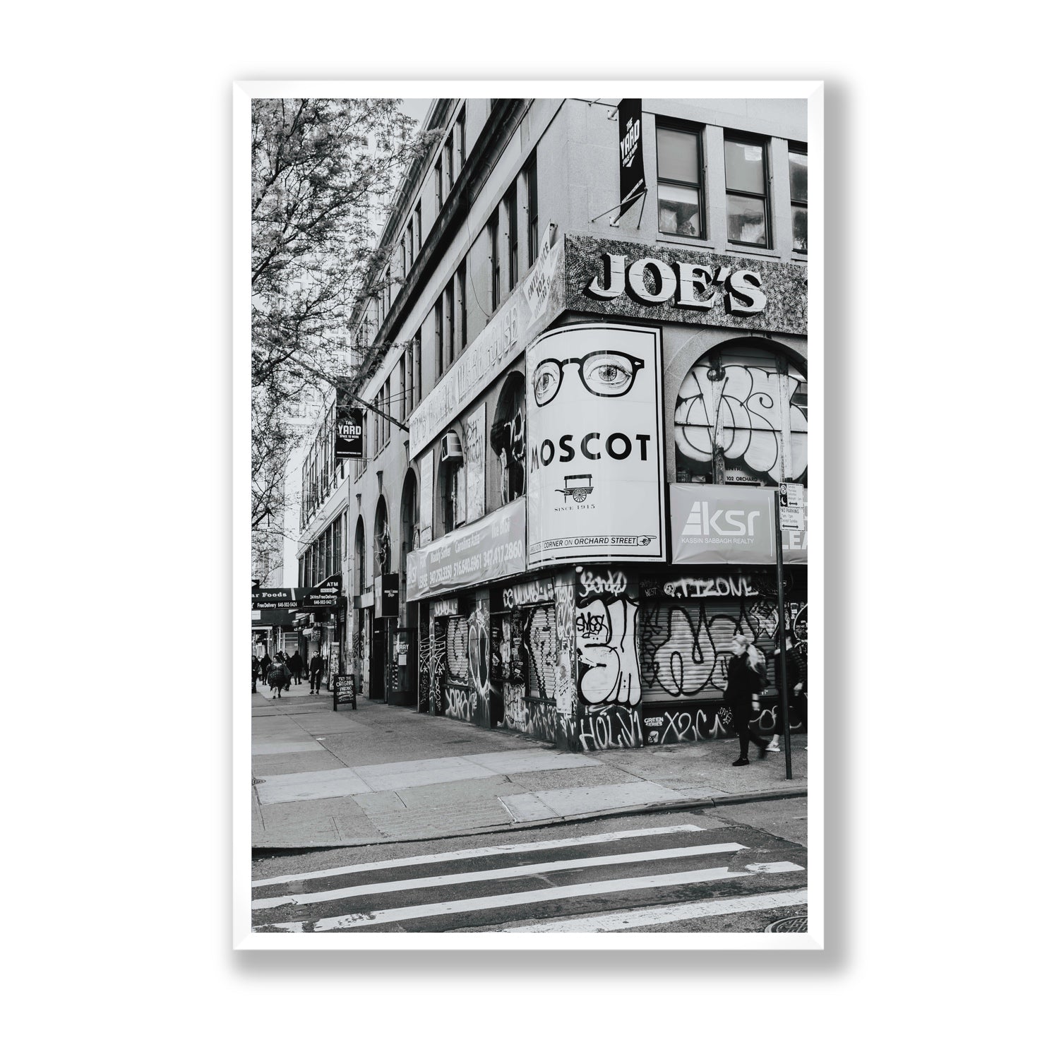 Lower East Side Murals New York NYC Black & White wall art Statement full-bleed fine art print in white frame