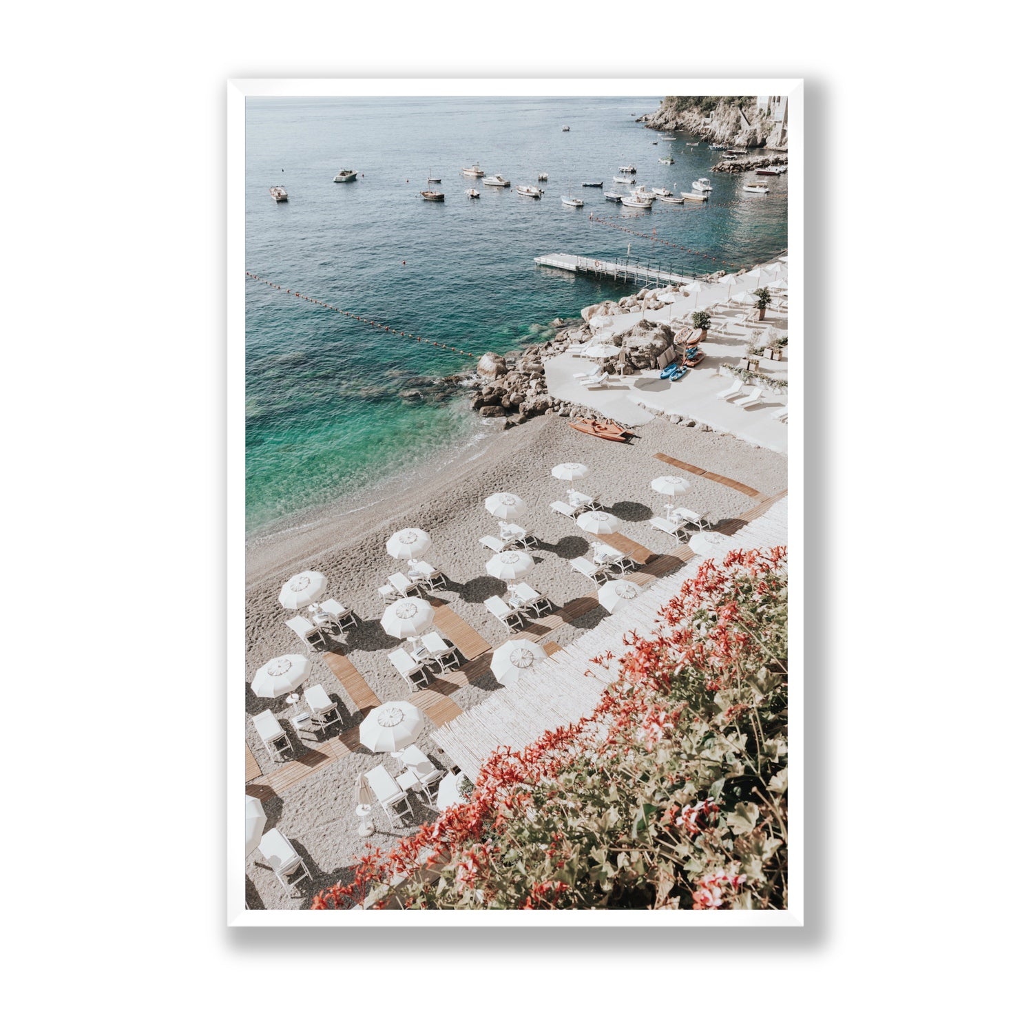 Tranquil Oasis Amalfi coastal wall art Statement full-bleed fine art print in white frame