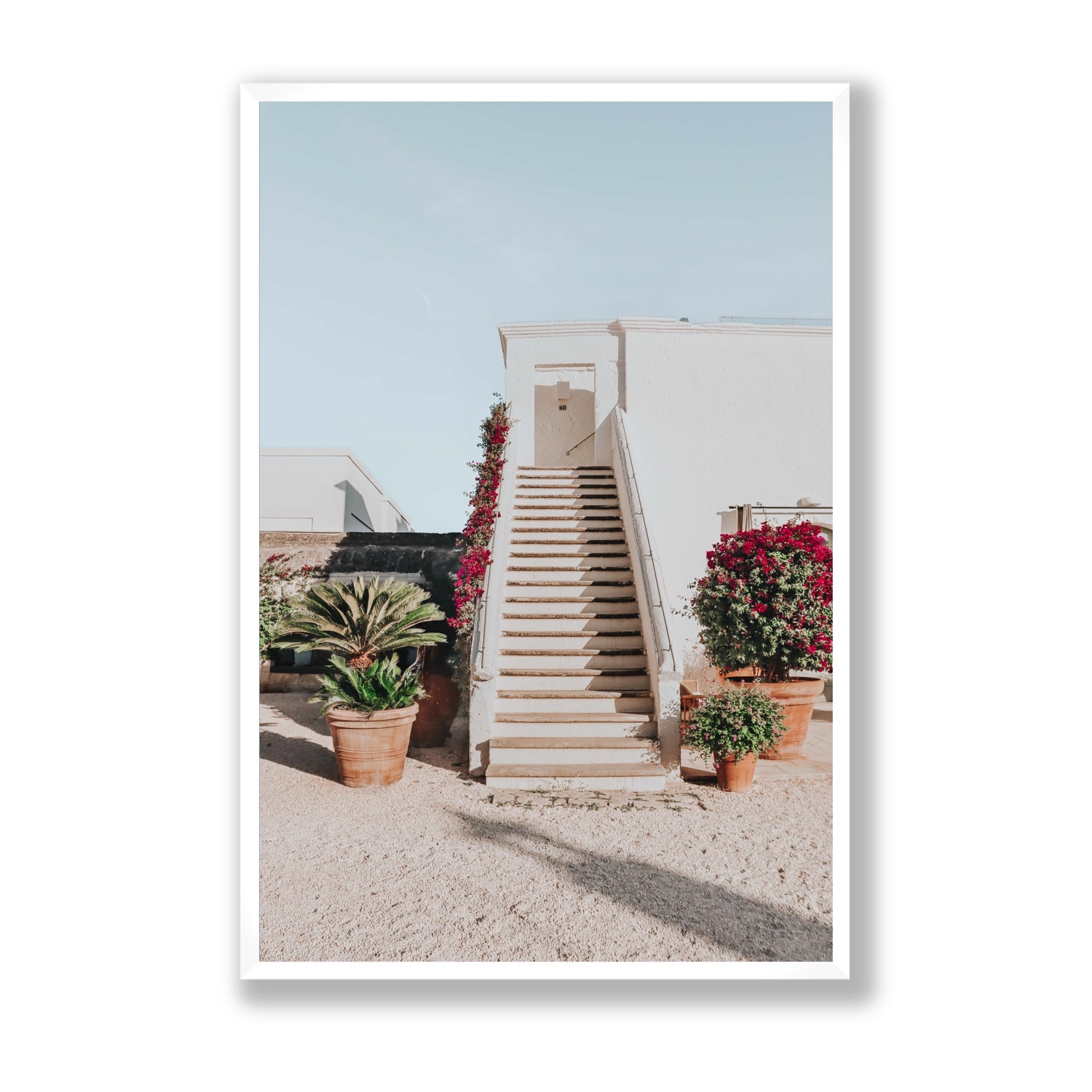 Tranquil Ascent Puglia Italian wall art Statement full-bleed fine art print in white frame