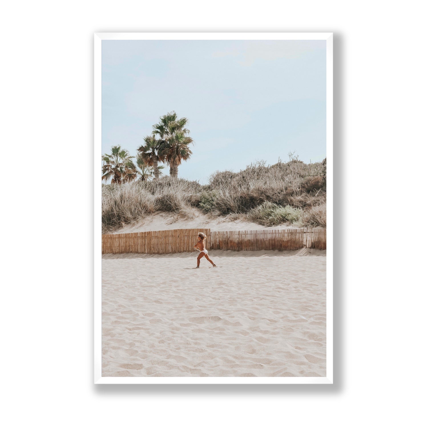 Joyful Sprint Puglia beach coastal fine art print Statement full-bleed fine art print in white frame