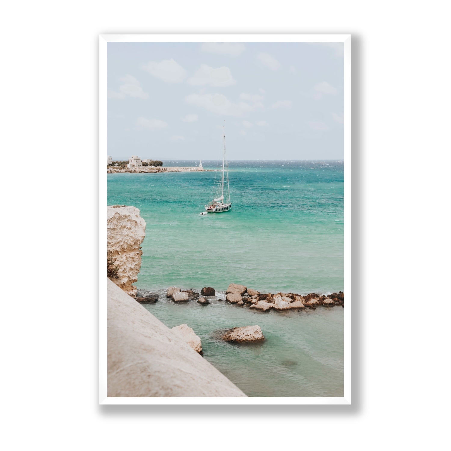 Seafarer's Dream Puglia Seafarer’s Dream coastal wall art Statement full-bleed fine art print in white frame