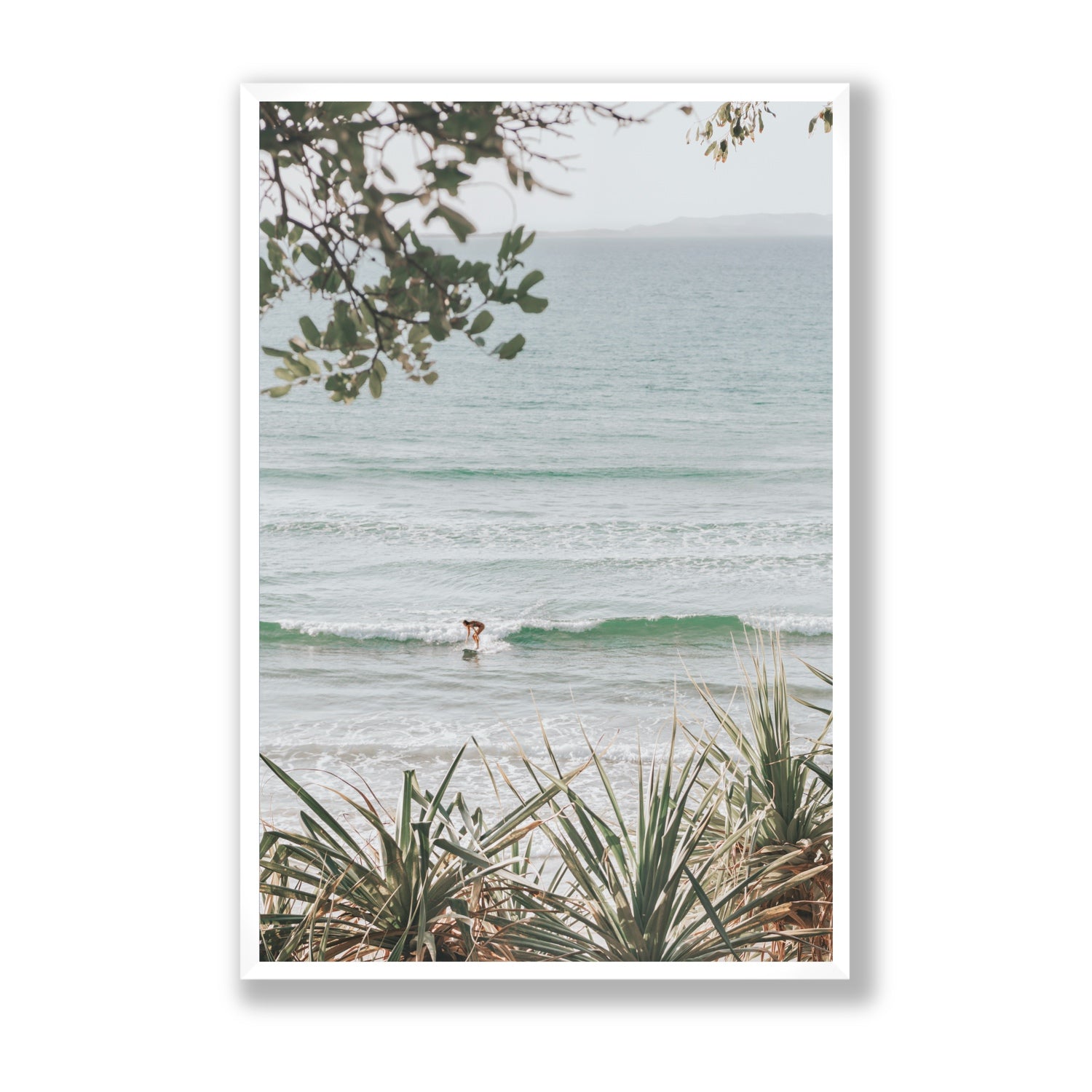 Dream Boat fine art print, Noosa, Australia, coastal scenes artwork, Statement, White Frame · Full Bleed, Fine Art Print