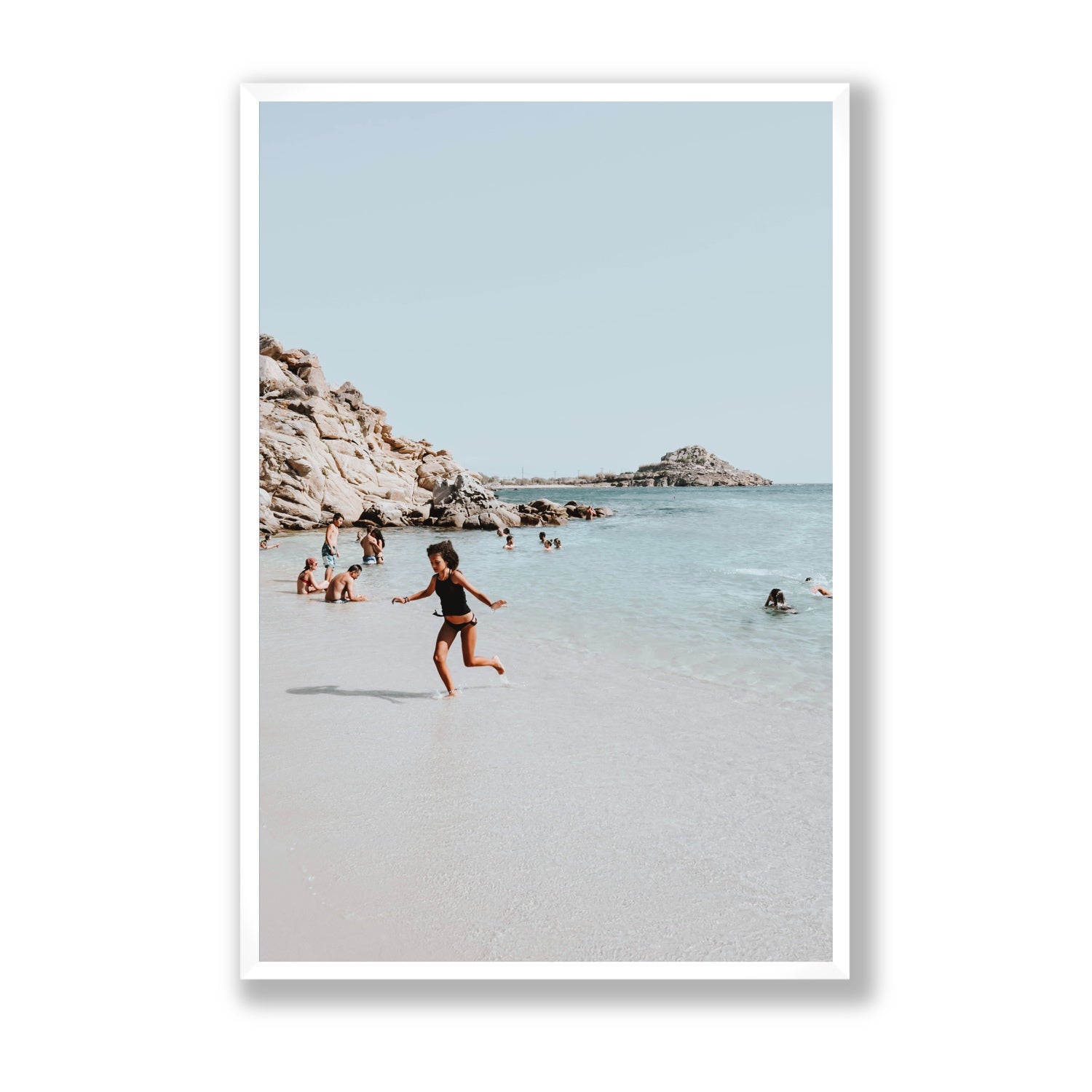 Skipping Angel Mykonos Greek island decor wall art Statement full-bleed fine art print in white frame