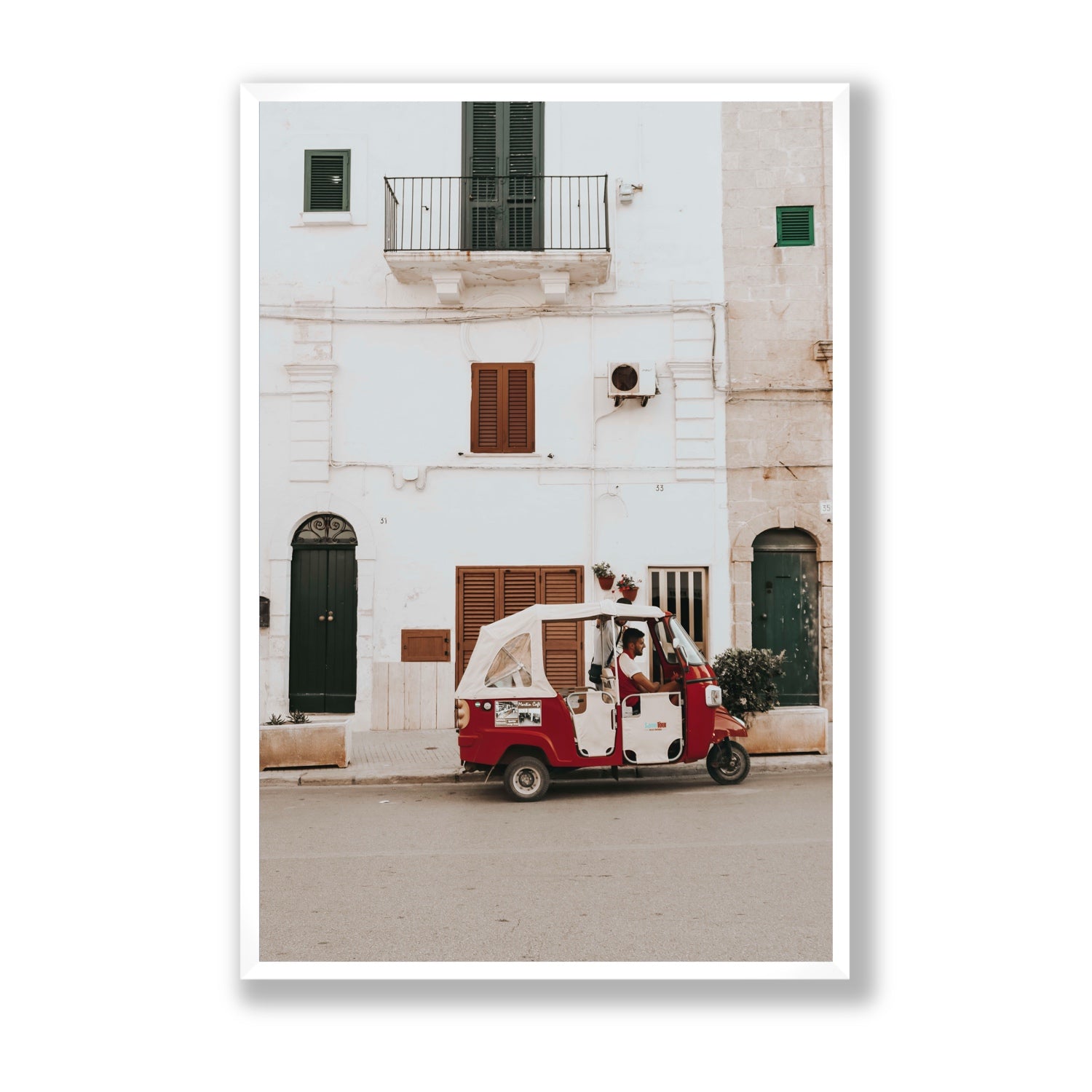 Groovy Piaggio Puglia Italian wall art Statement full-bleed fine art print in white frame