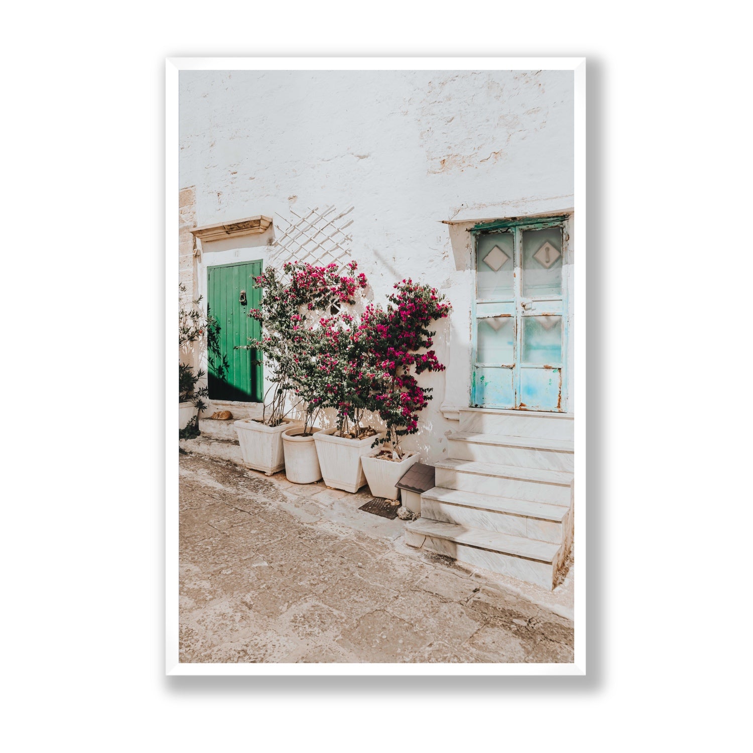 Floral Canvas Puglia Ostuni wall art Statement fine art canvas in white frame view 2