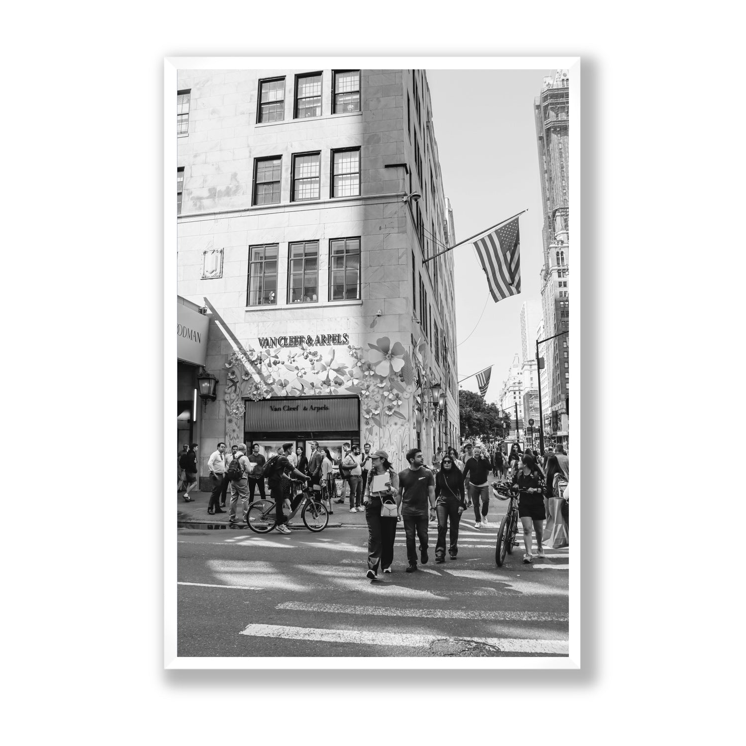 Sidewalk Shuffle New York NYC Black & White wall art Statement full-bleed fine art print in white frame