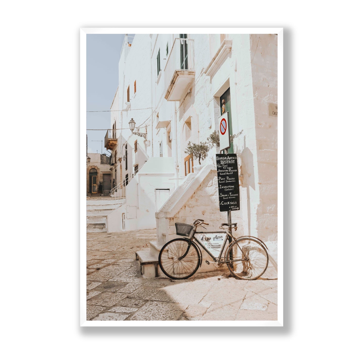 La Bicicletta Puglia Ostuni wall art Statement full-bleed fine art print in white frame