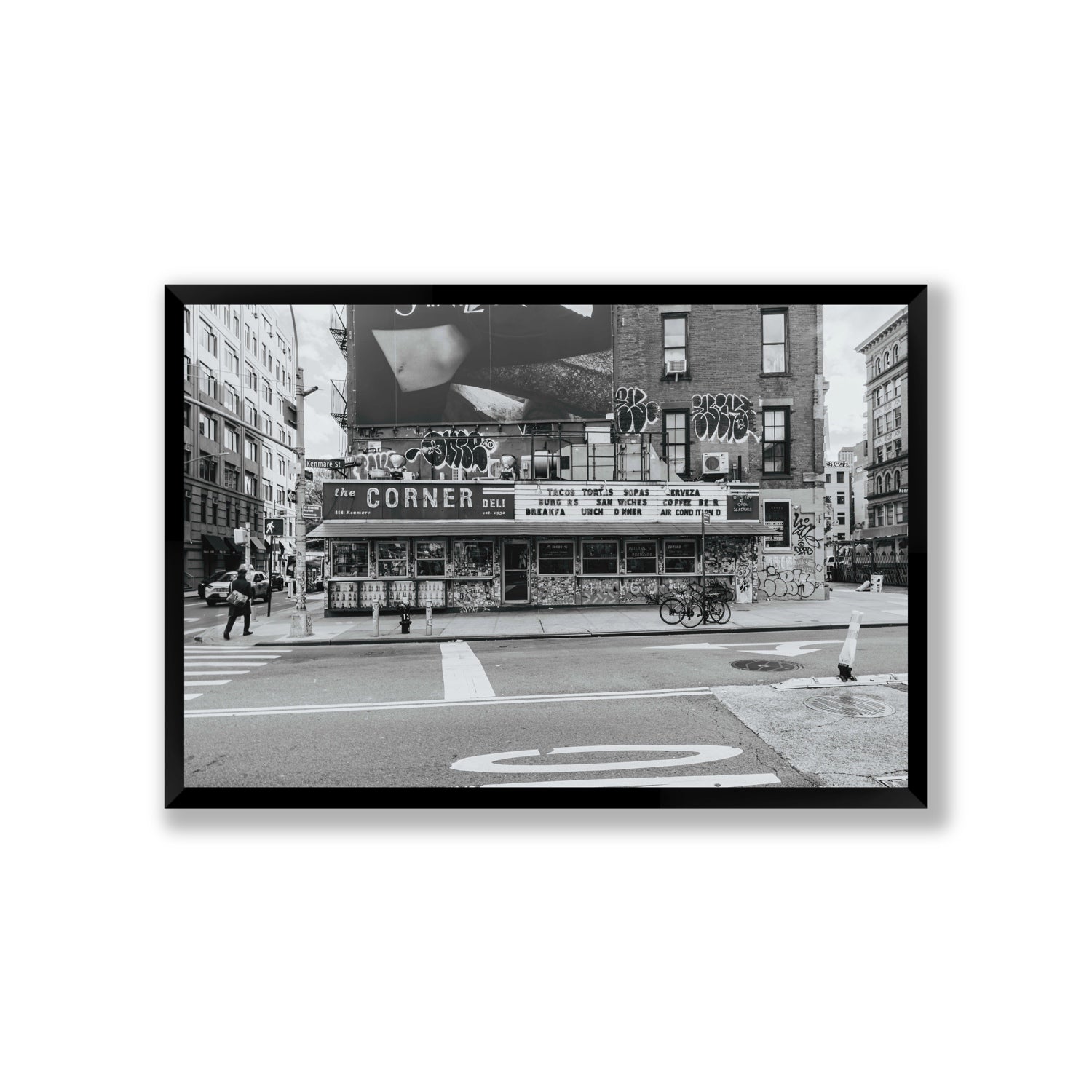 Kenmare Street New York NYC Black & White wall art Giant full-bleed fine art print in black frame