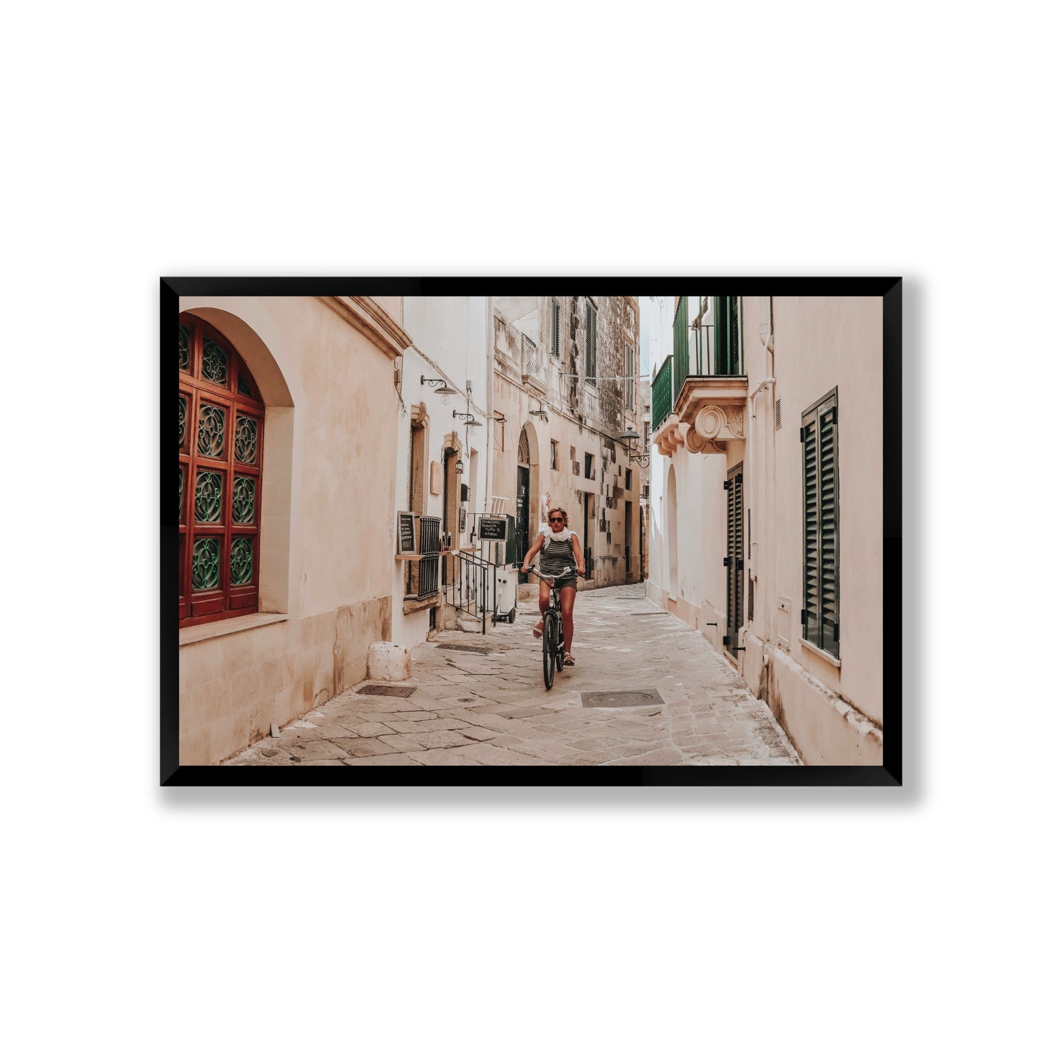 La Donna In Bicicletta Puglia Wall Italian fine art print Giant full-bleed fine art print in black frame