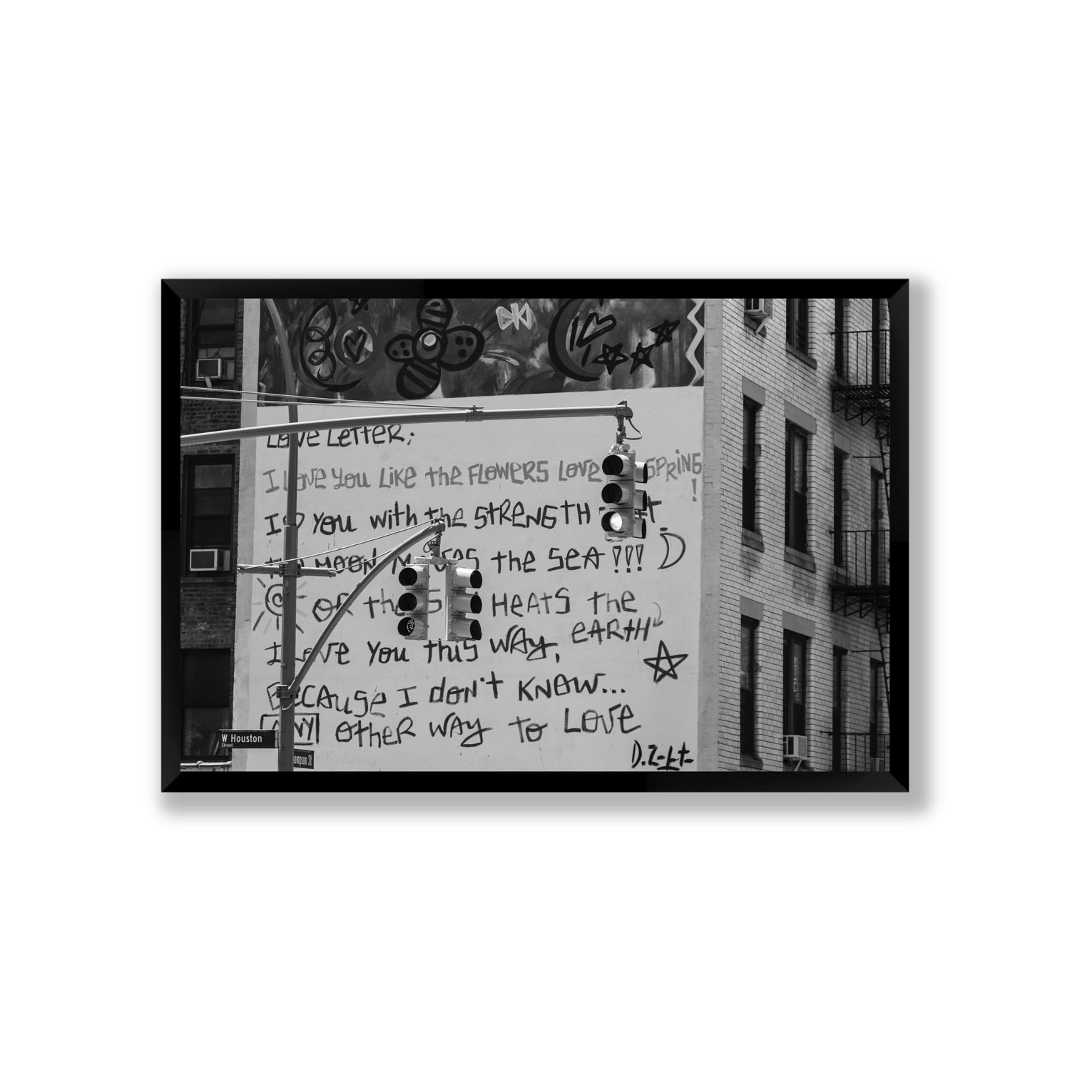 Love Letter New York NYC Black & White wall art Giant full-bleed fine art print in black frame