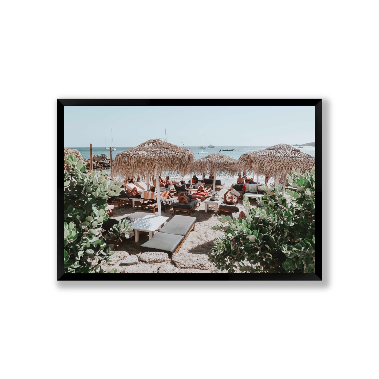 Greek Haven Mykonos Greek island coastal wall art Giant full-bleed fine art print in black frame