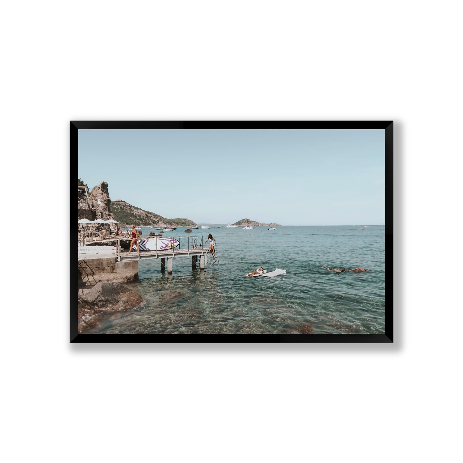 Retro Glamour Tuscany coastal Italian wall art Giant full-bleed fine art print in black frame