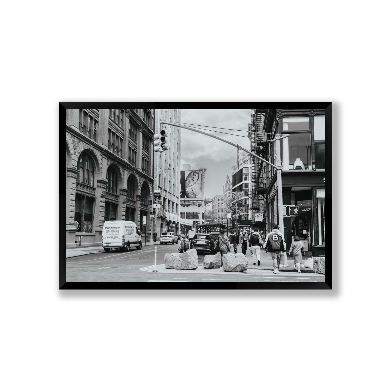 Inkwell Metropolis New York NYC Black & White wall art Giant full-bleed fine art print in black frame