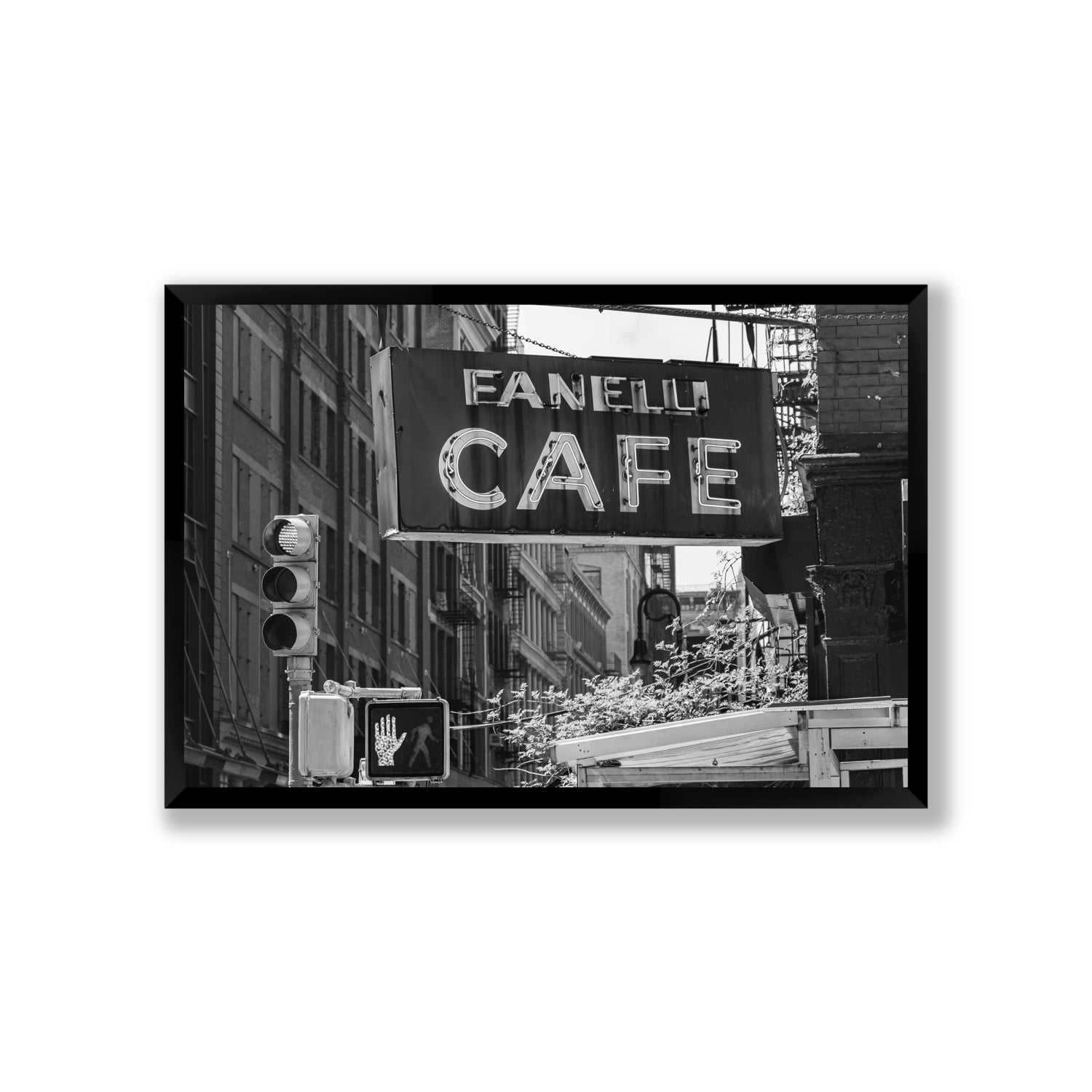 Soho Neon New York NYC Black & White wall art Giant full-bleed fine art print in black frame