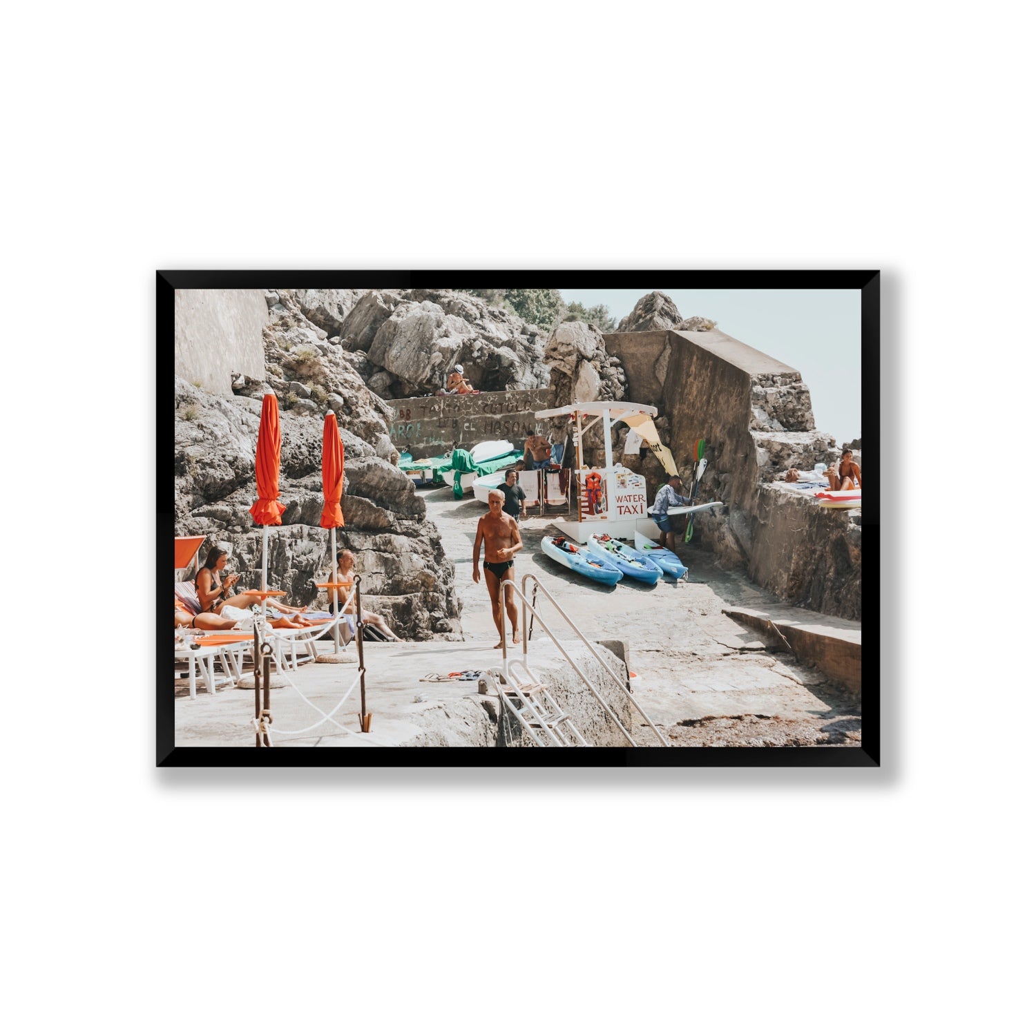 The Local Praiano Amalfi Coast Mediterranean wall art Giant full-bleed fine art print in black frame