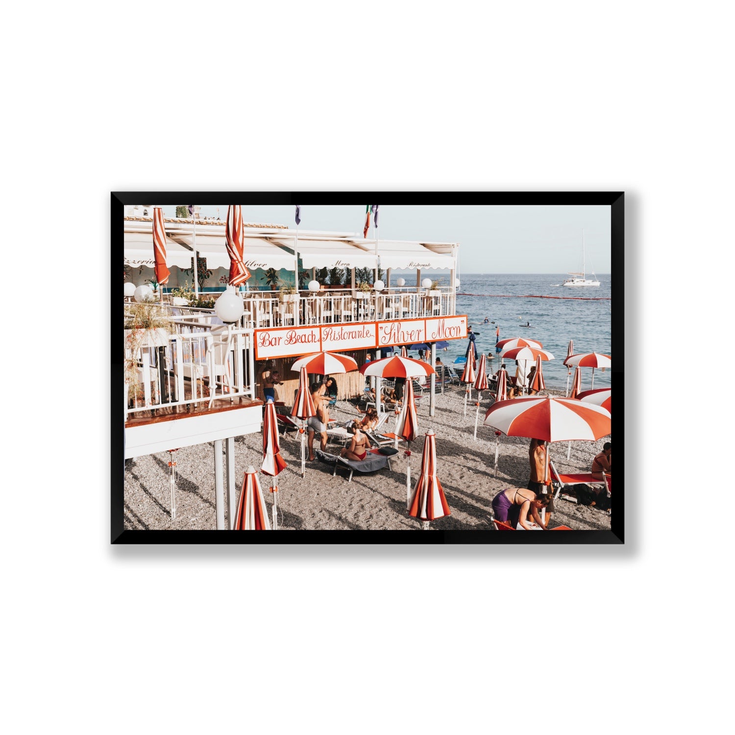 Silver Moon Amalfi Mediterranean wall art Giant full-bleed fine art print in black frame
