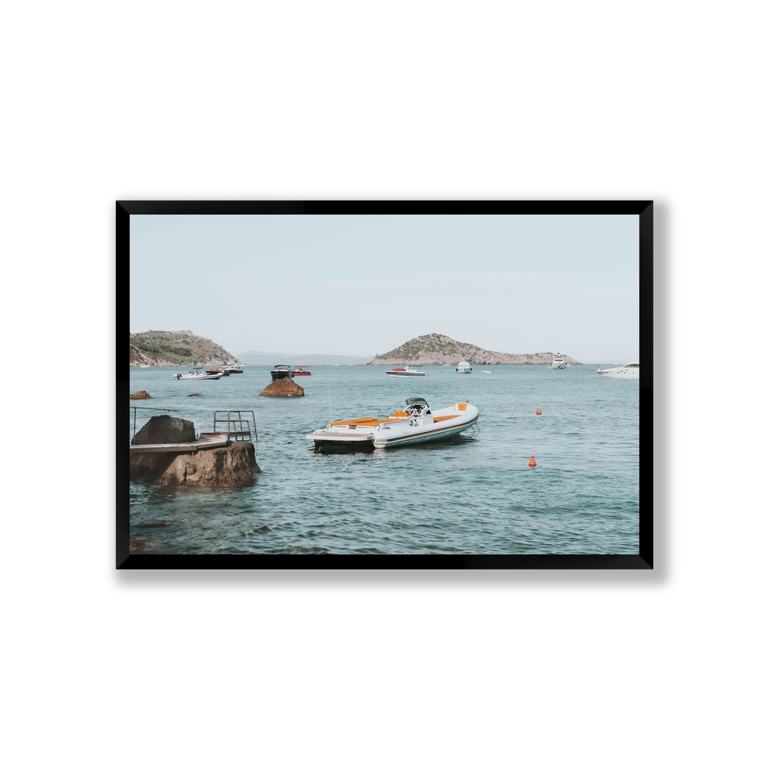 The Azure Sea Tuscany coastal Italian wall art Giant full-bleed fine art print in black frame