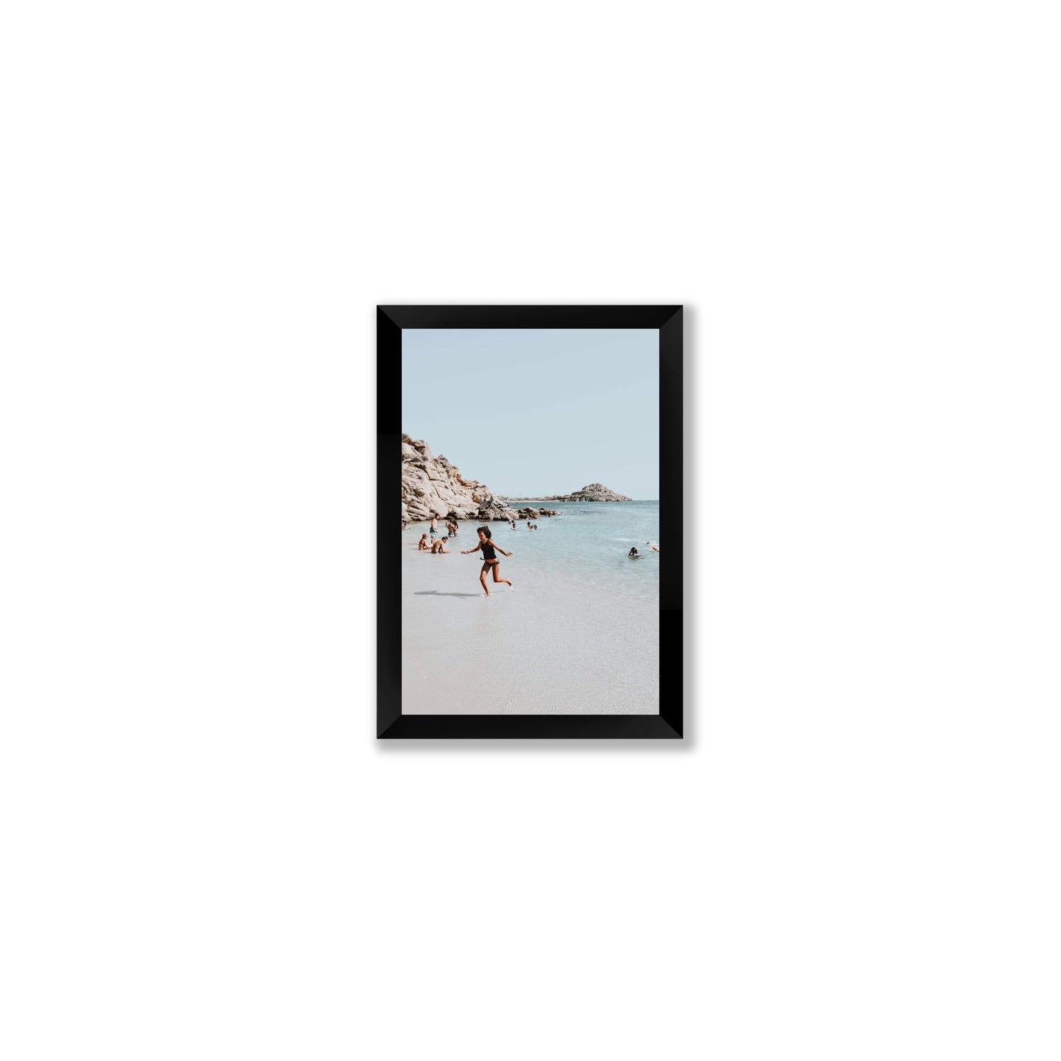 Skipping Angel Mykonos Greek island decor wall art Small full-bleed fine art print in black frame