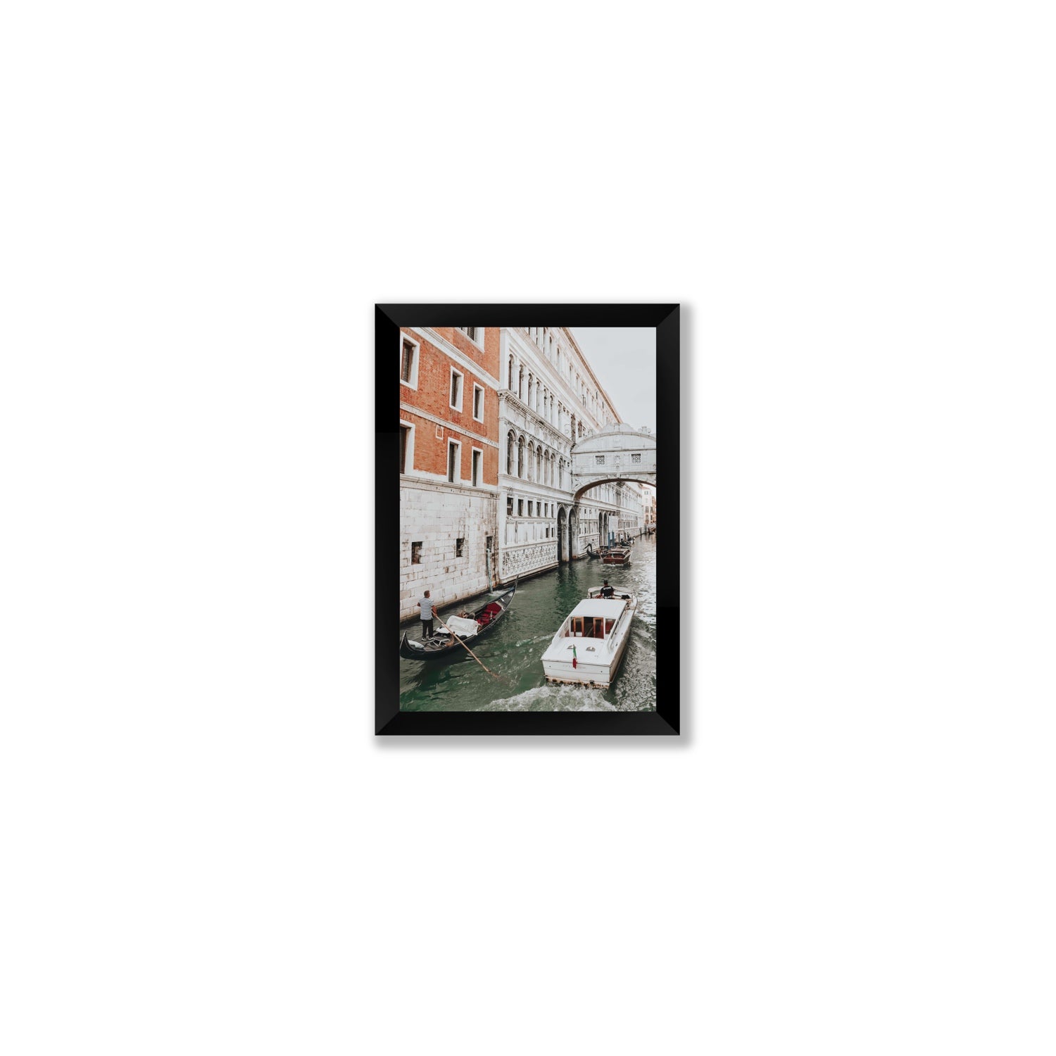 Under the Bridge Venice Gondola Italian wall art Small full-bleed fine art print in black frame