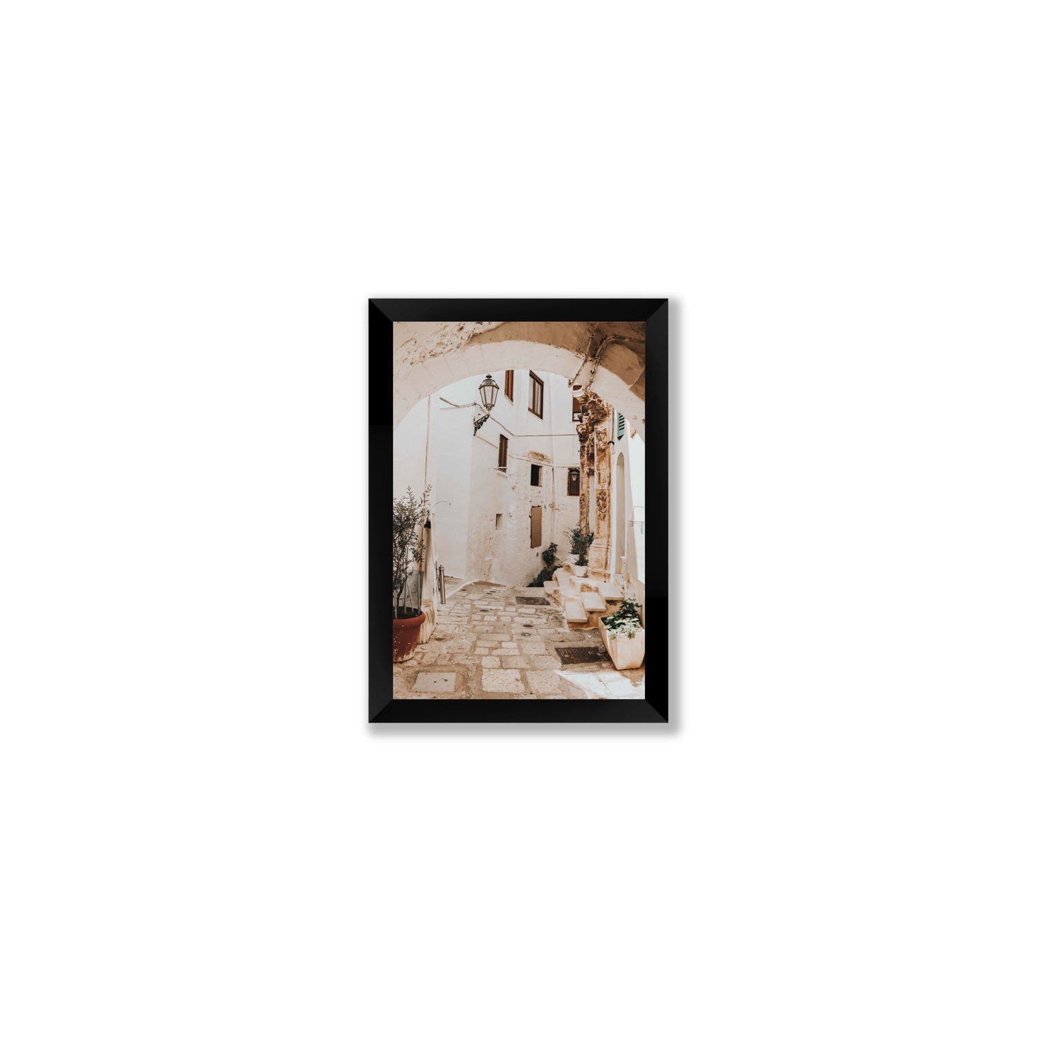 Pathway Wander Puglia Ostuni wall art Small full-bleed fine art print in black frame