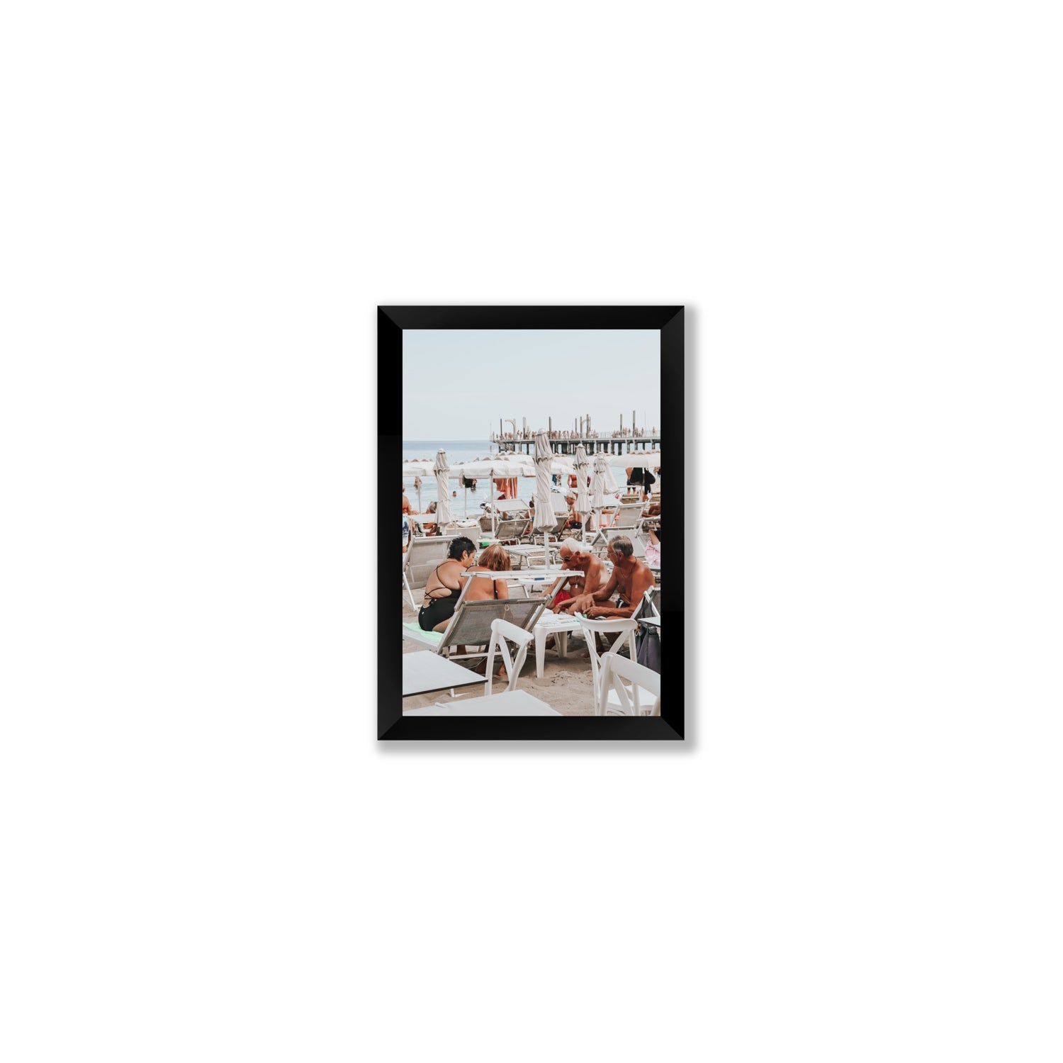 Salted Shuffle fine art print, Alassio, Italy, people and locals artwork, Small, Black Frame · Full Bleed, Fine Art Print