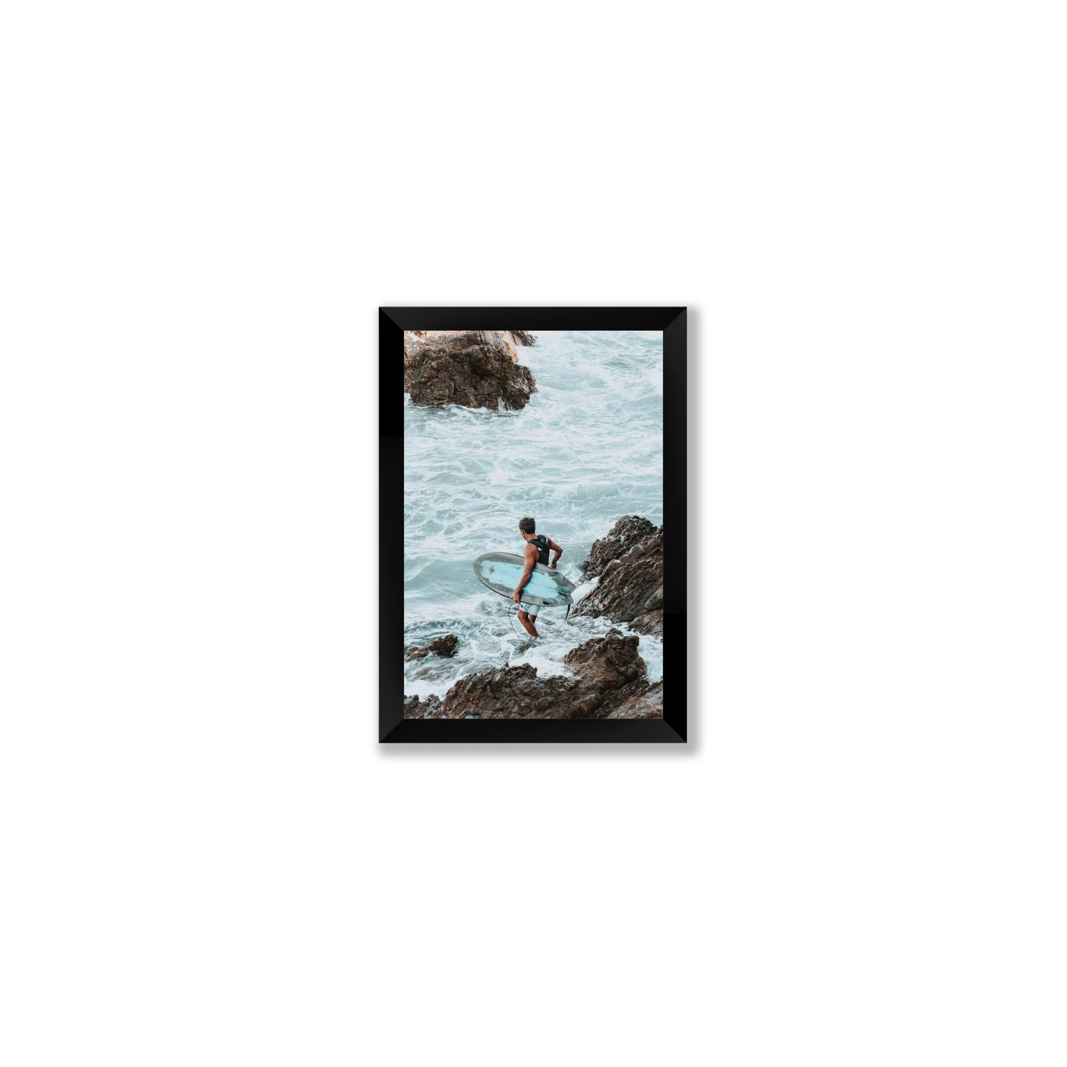 Into The Soup Byron Bay Surf coastal wall art Small full-bleed fine art print in black frame