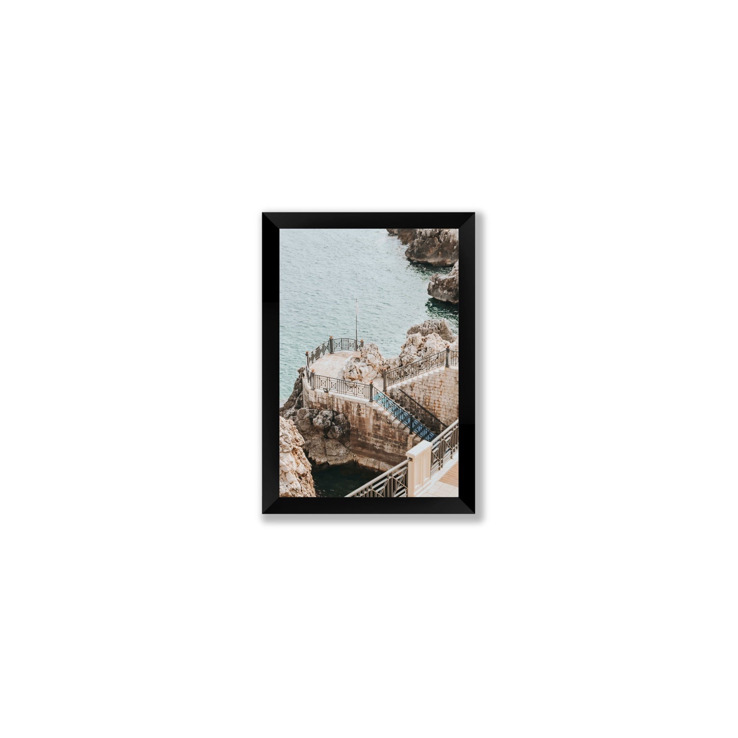 Tidal Staircase Puglia coastal Italian wall art Small full-bleed fine art print in black frame