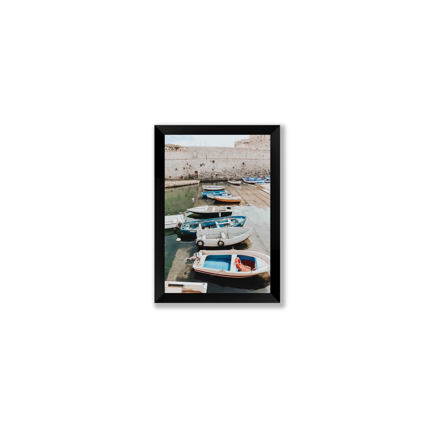 Harbour Palette Puglia coastal photography wall art Small full-bleed fine art print in black frame