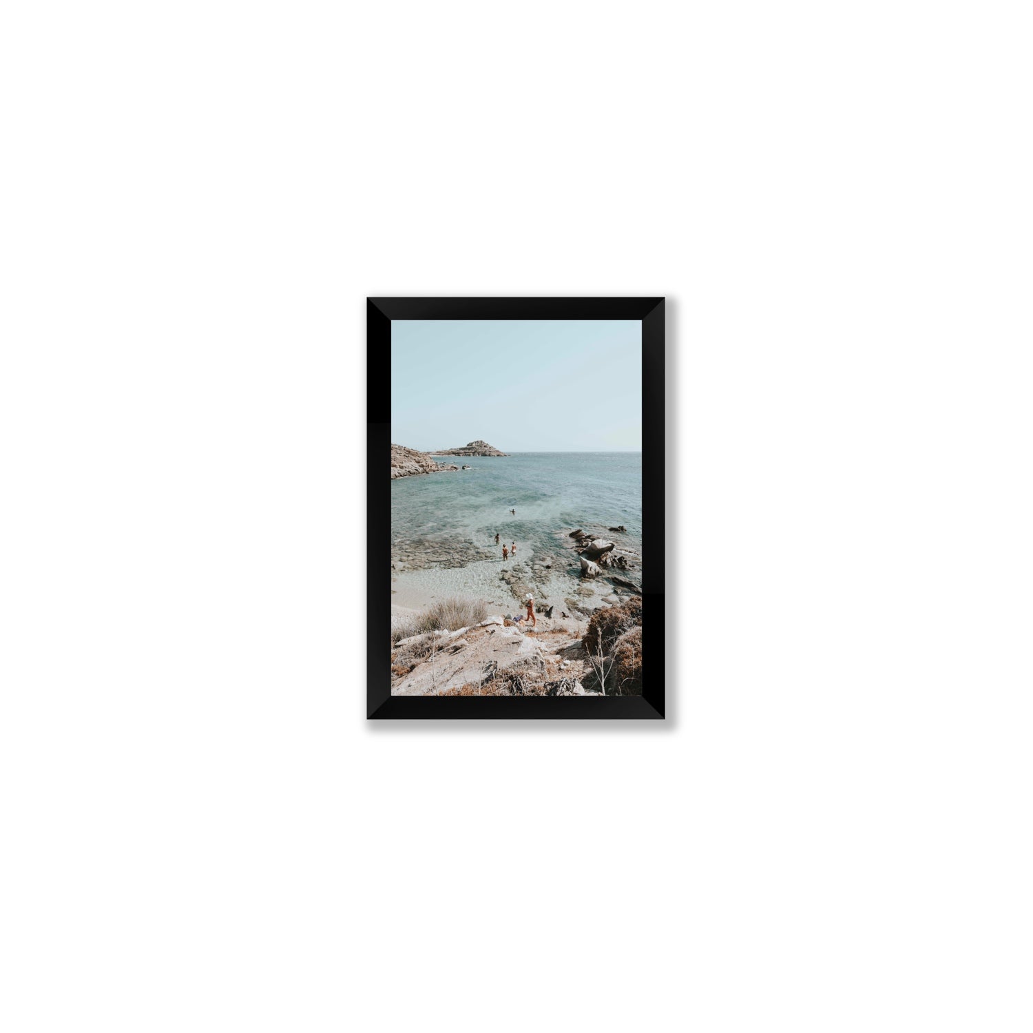 Explorers Mykonos Greek island wall art Small full-bleed fine art print in black frame