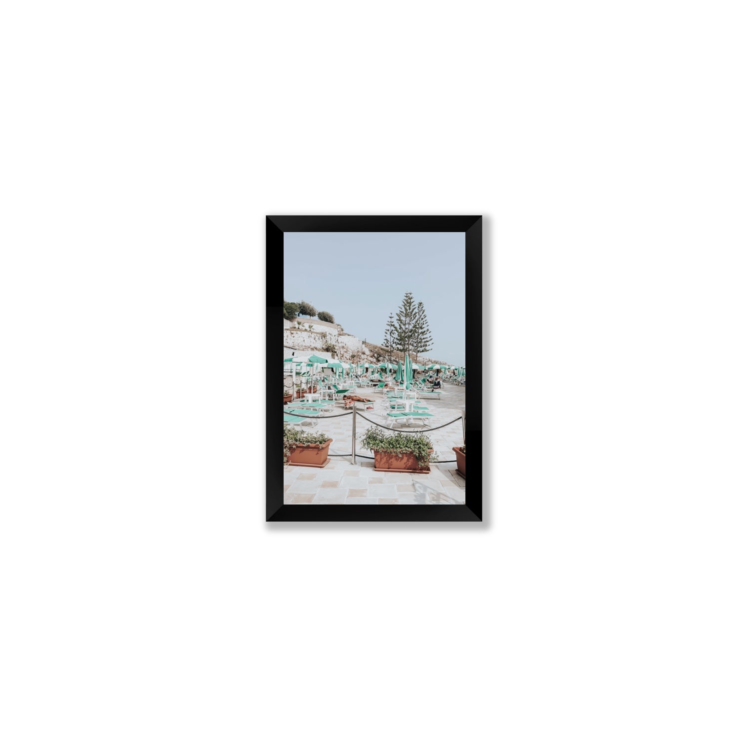 Siesta on The Terrace Puglia coastal wall art Small full-bleed fine art print in black frame