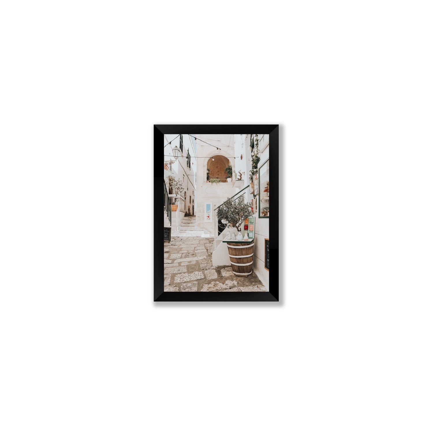 Olive Tree Lane Puglia Ostuni Mediterranean decor wall art Small full-bleed fine art print in black frame