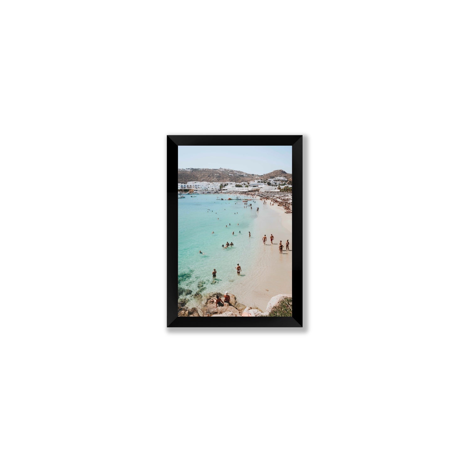 Breathe In The Salty Air Mykonos Greek island wall art Small full-bleed fine art print in black frame
