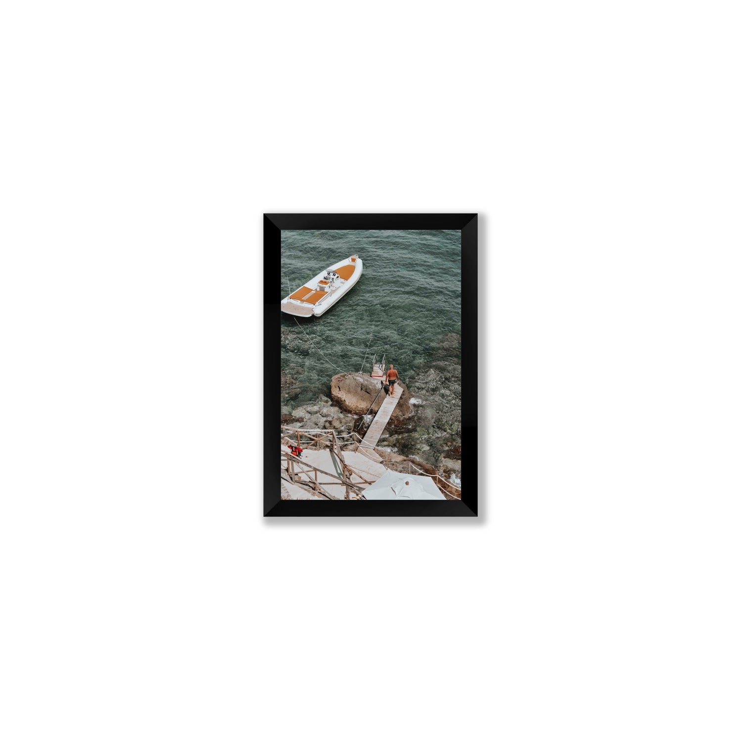 Secret Cove Tuscany coastal Italian wall art Small full-bleed fine art print in black frame