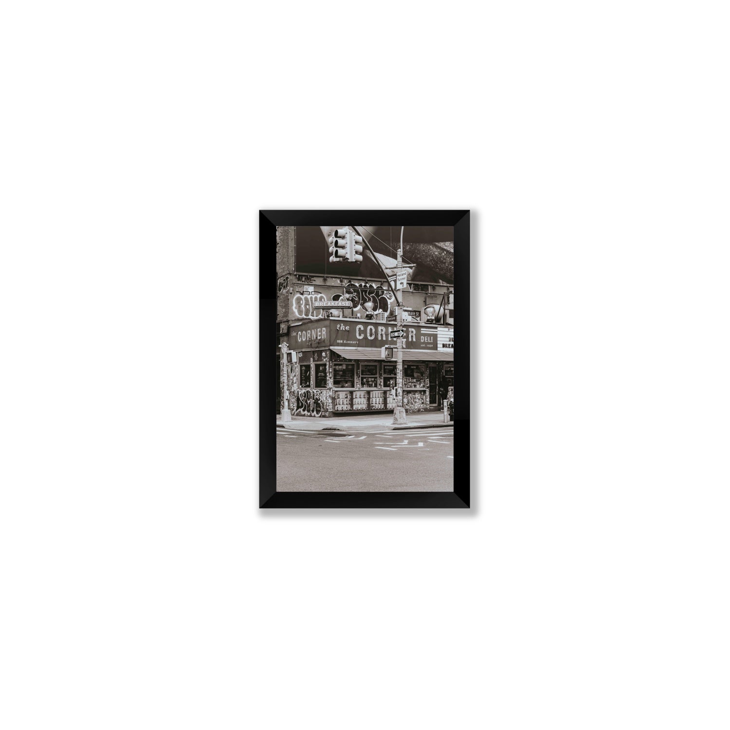 Soho Deli New York NYC Black & White wall art Small full-bleed fine art print in black frame