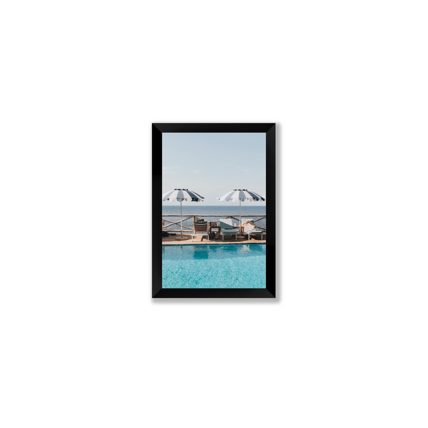 Beach Retreat fine art print, Ischia, Italy, european beach clubs artwork, Small, Black Frame · Full Bleed, Fine Art Print
