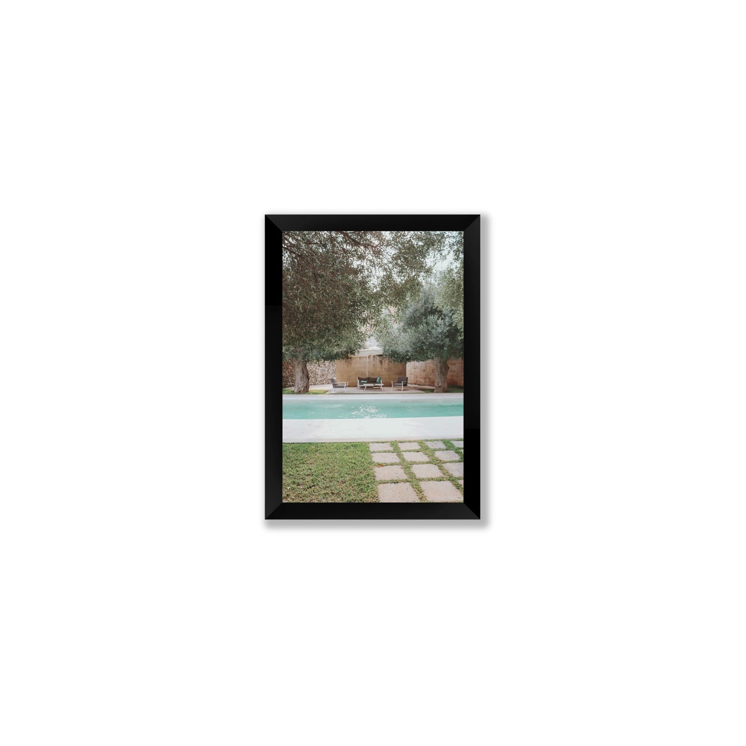 Idyllic Escape Puglia Mediterranean wall art Small full-bleed fine art print in black frame