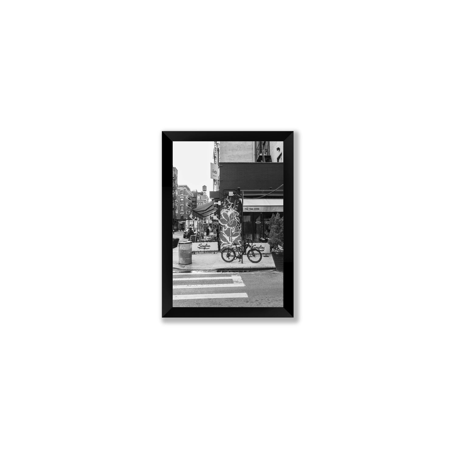 Cafe Canvas New York NYC Black & White wall art Small fine art canvas in black frame view 2