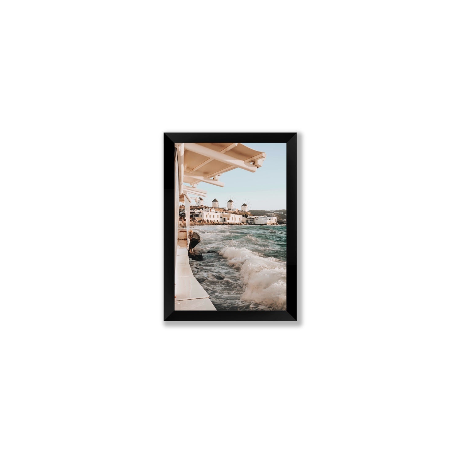 Windmills Mykonos Greek island wall art Small full-bleed fine art print in black frame