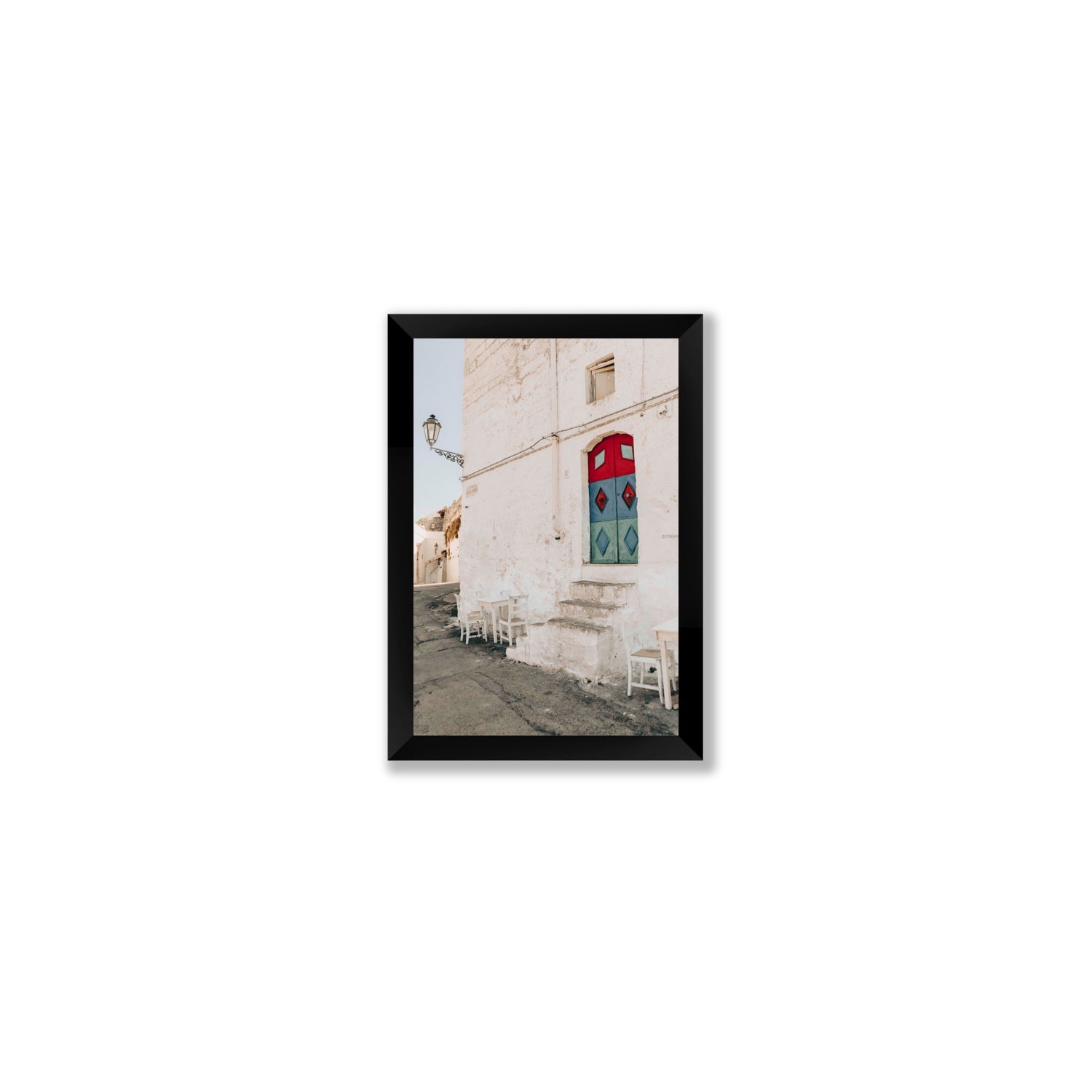 Doorway Delight Puglia Ostuni wall art Small full-bleed fine art print in black frame