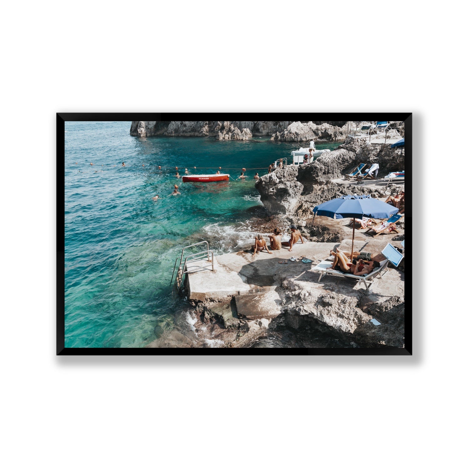 Serenity By The Sea Capri Mediterranean wall art Gallery full-bleed fine art print in black frame
