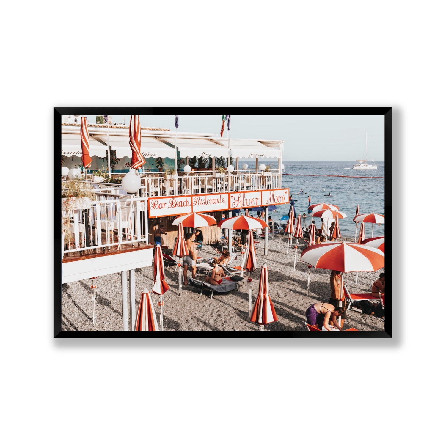 Silver Moon Amalfi Mediterranean wall art Gallery full-bleed fine art print in black frame