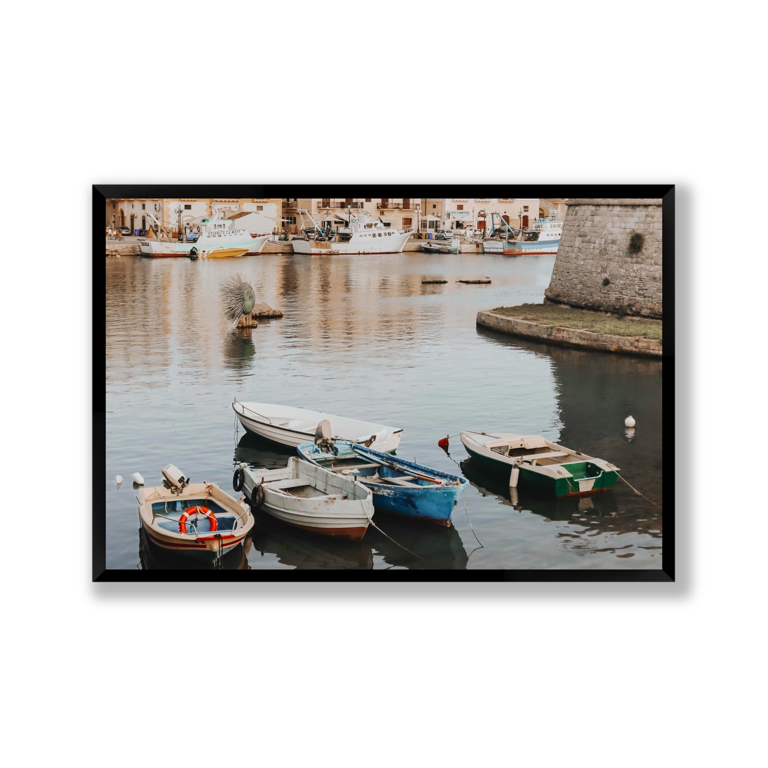 Cinque Barche Puglia Gallipoli Italian art print Gallery full-bleed fine art print in black frame