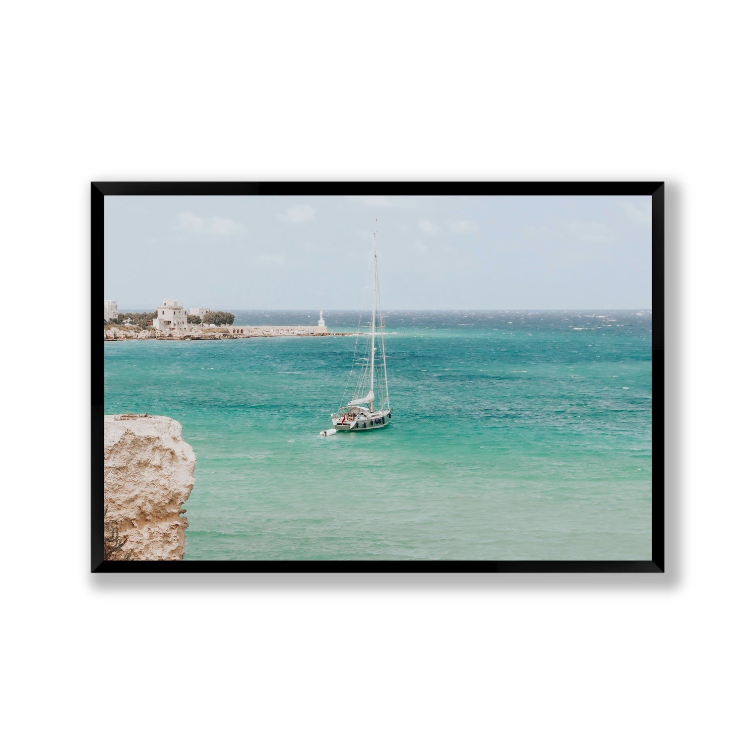 Adriatic Escape Puglia Italian coastal decor wall art Gallery full-bleed fine art print in black frame