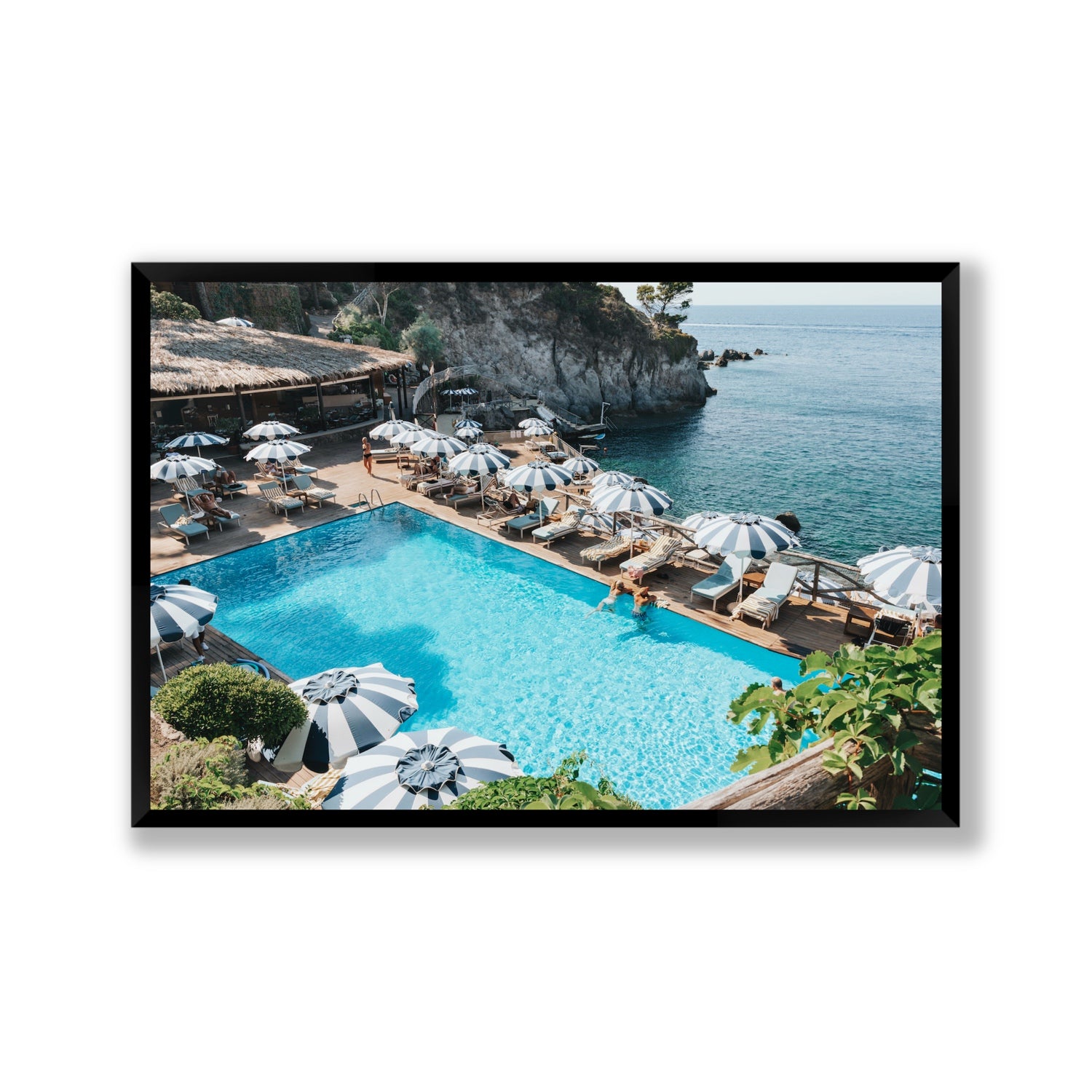 Oceanview Ischia Italian coastal wall art Gallery full-bleed fine art print in black frame
