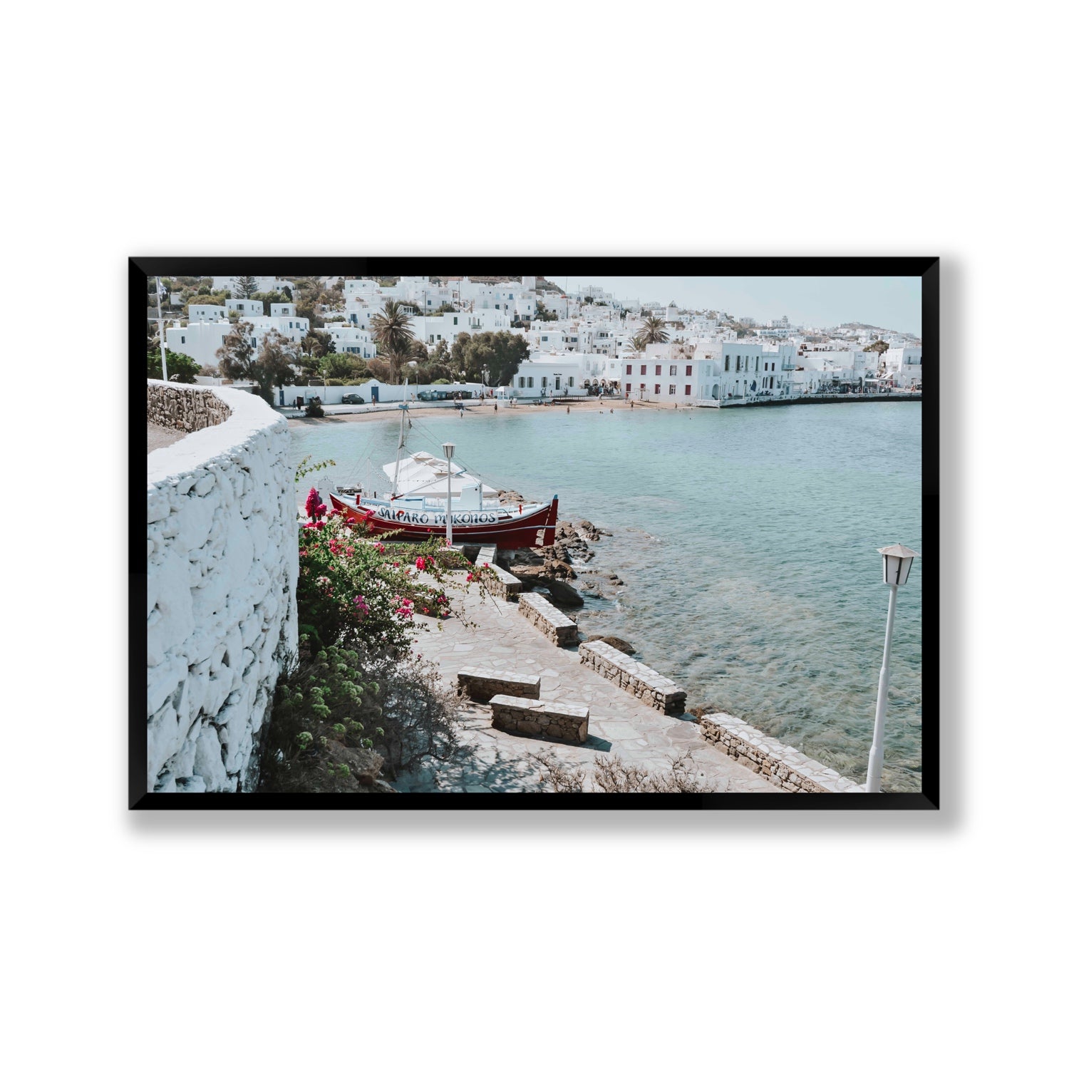 Harika Mykonos Greek island wall art Gallery full-bleed fine art print in black frame