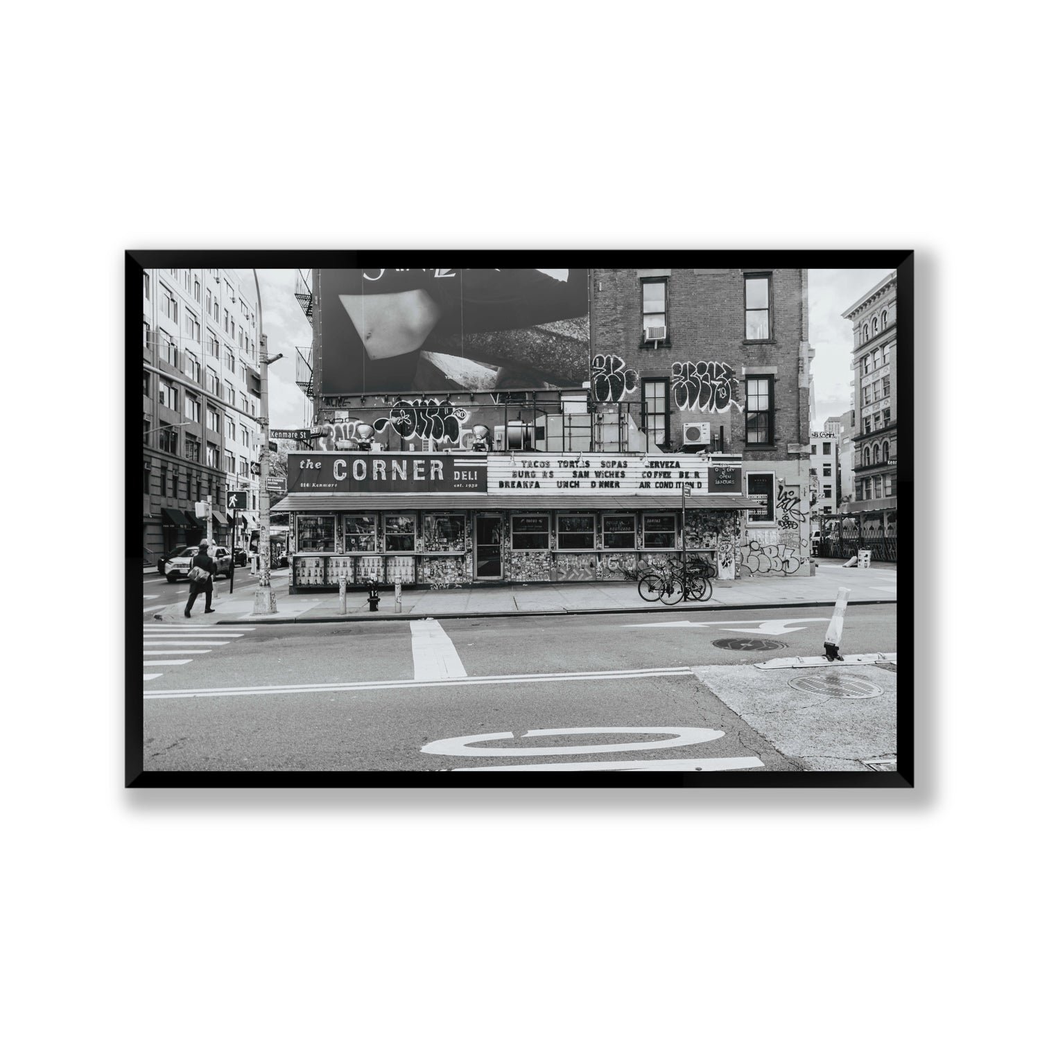 Kenmare Street New York NYC Black & White wall art Gallery full-bleed fine art print in black frame