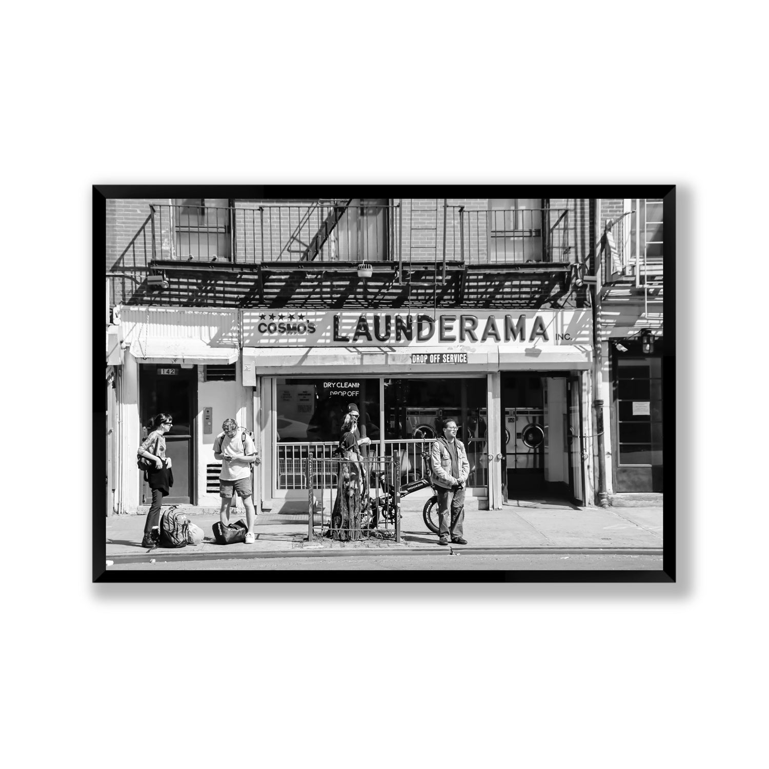 Launderama New York NYC Black & White wall art Gallery full-bleed fine art print in black frame