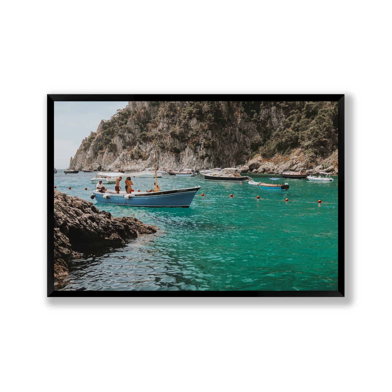 Cozy Cove Capri coastal Mediterranean wall art Gallery full-bleed fine art print in black frame